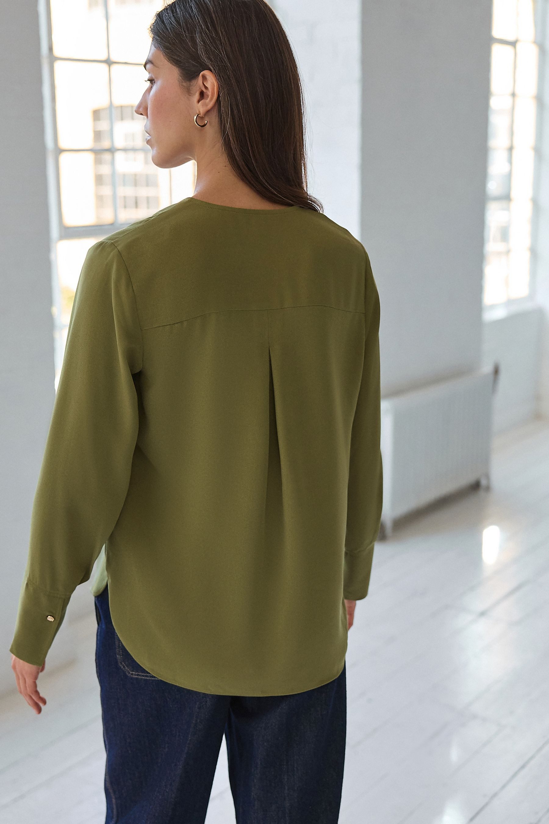 Next Langarmbluse Relaxed Fit Langärmlige Schlupfbluse V-Ausschnitt (1-tlg) günstig online kaufen