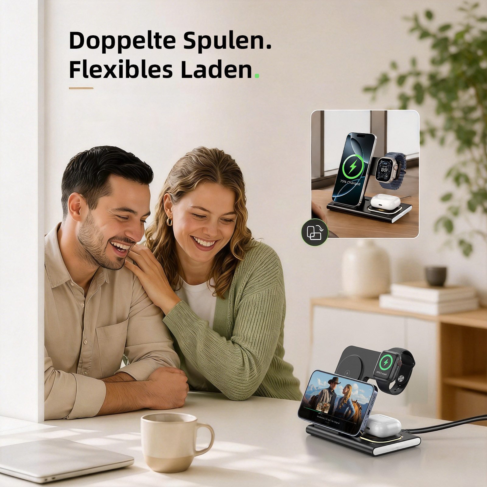 SWGOTA 2026 Ladestation Ladegerät Apple Samsung, 4 in 1 25W Induktive MagSafe Wireless Charger (4 in 1 iPhone Ladestation, 25W Wireless Charger, Qi 2.0 Schnellladung, Schnellladegerät für iPhone 8–17 Serie, Apple Watch, AirPods & Samsung)