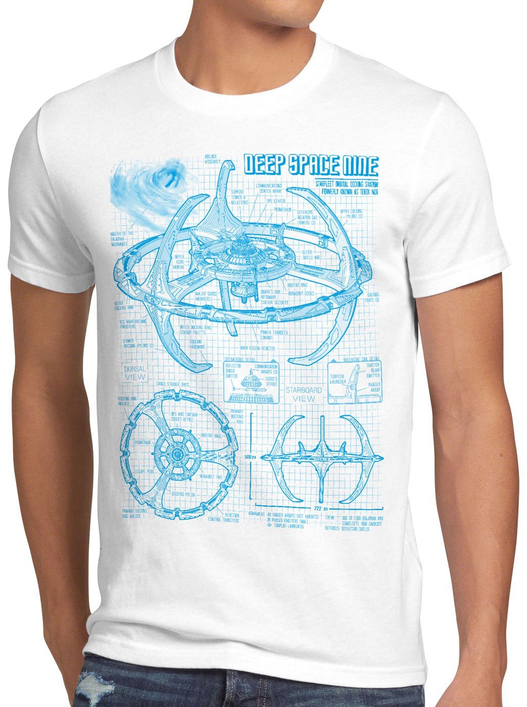 style3 Print-Shirt Herren T-Shirt Deep Space Nine trek trekkie star sternenflotte sisko blu-ray dvd weiß