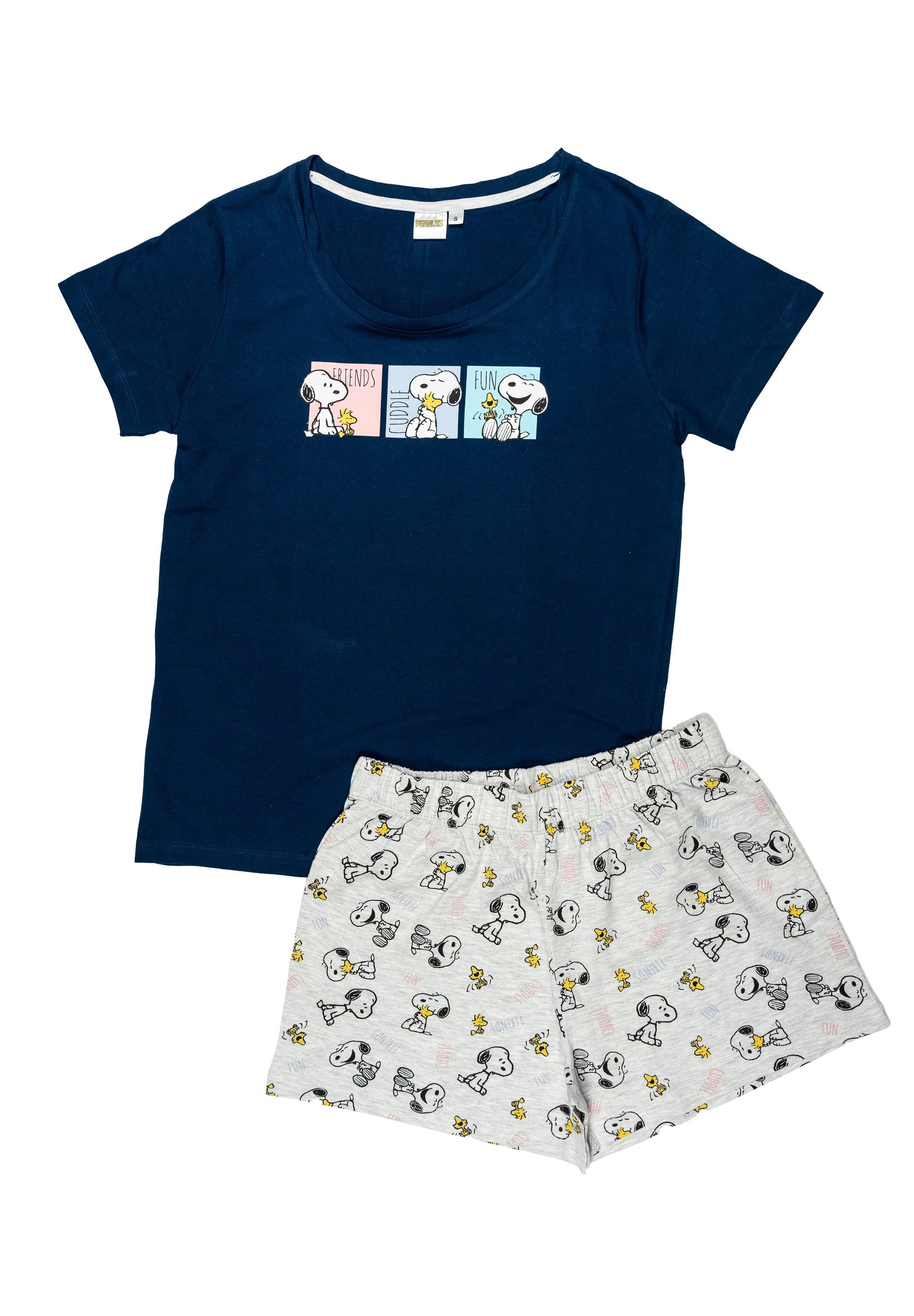 United Labels® Schlafanzug Peanuts Snoopy Schlafanzug Pyjama Set Kurzarm Oberteil mit Shorts