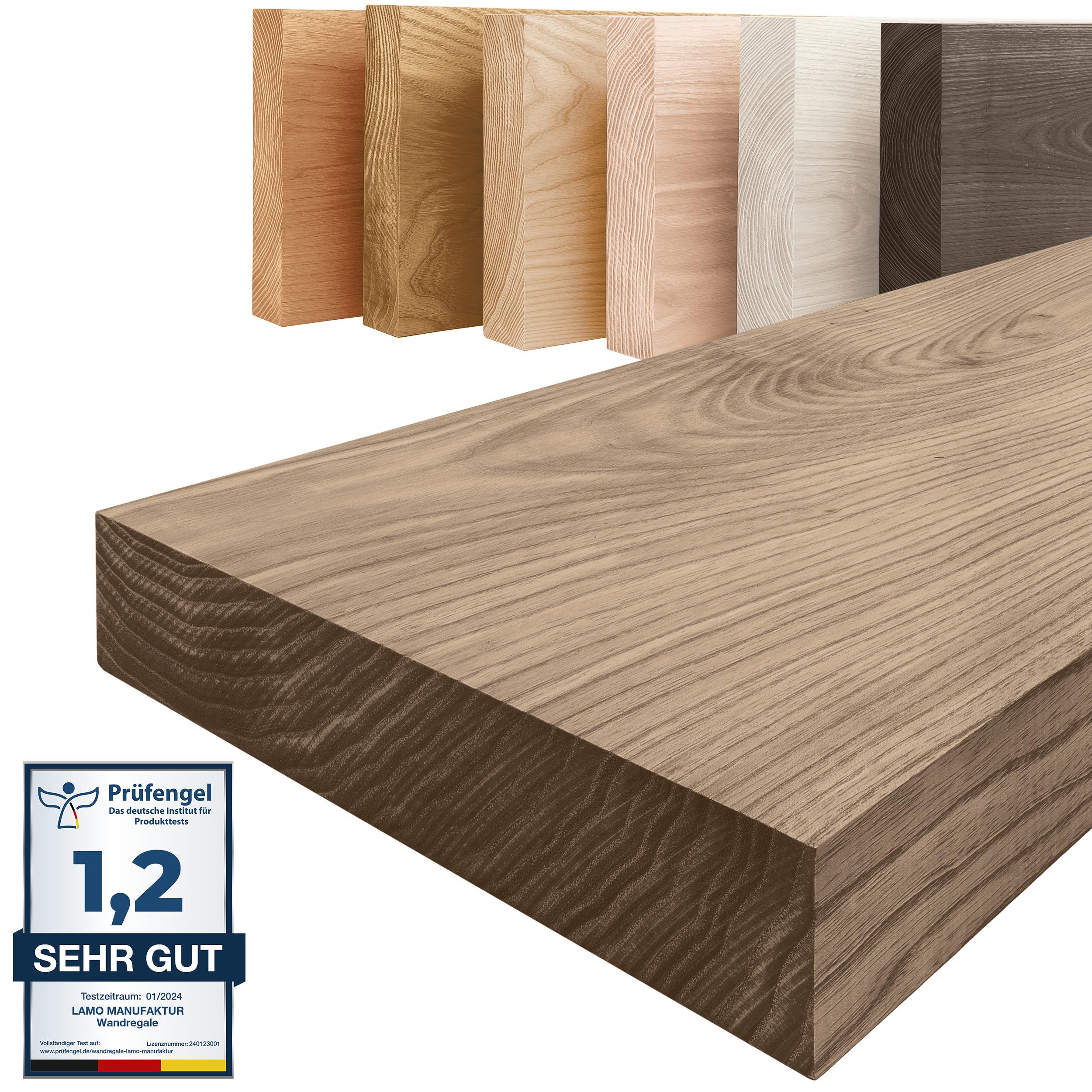 LAMO Manufaktur Wandregal Pure: ohne Montage Set 40 cm, Komplett-Set, 40mm stake Massivholzplatte