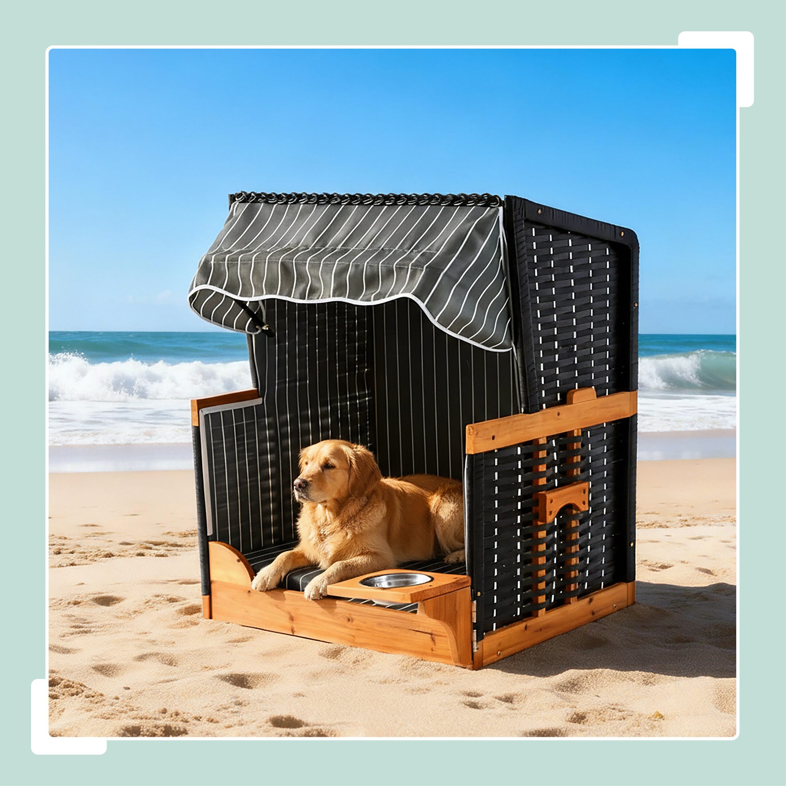 relaxdays Haustierstrandkorb Hundestrandkorb Holz & Rattan inkl. Napf, BxTxH: 75x65x95 cm, A