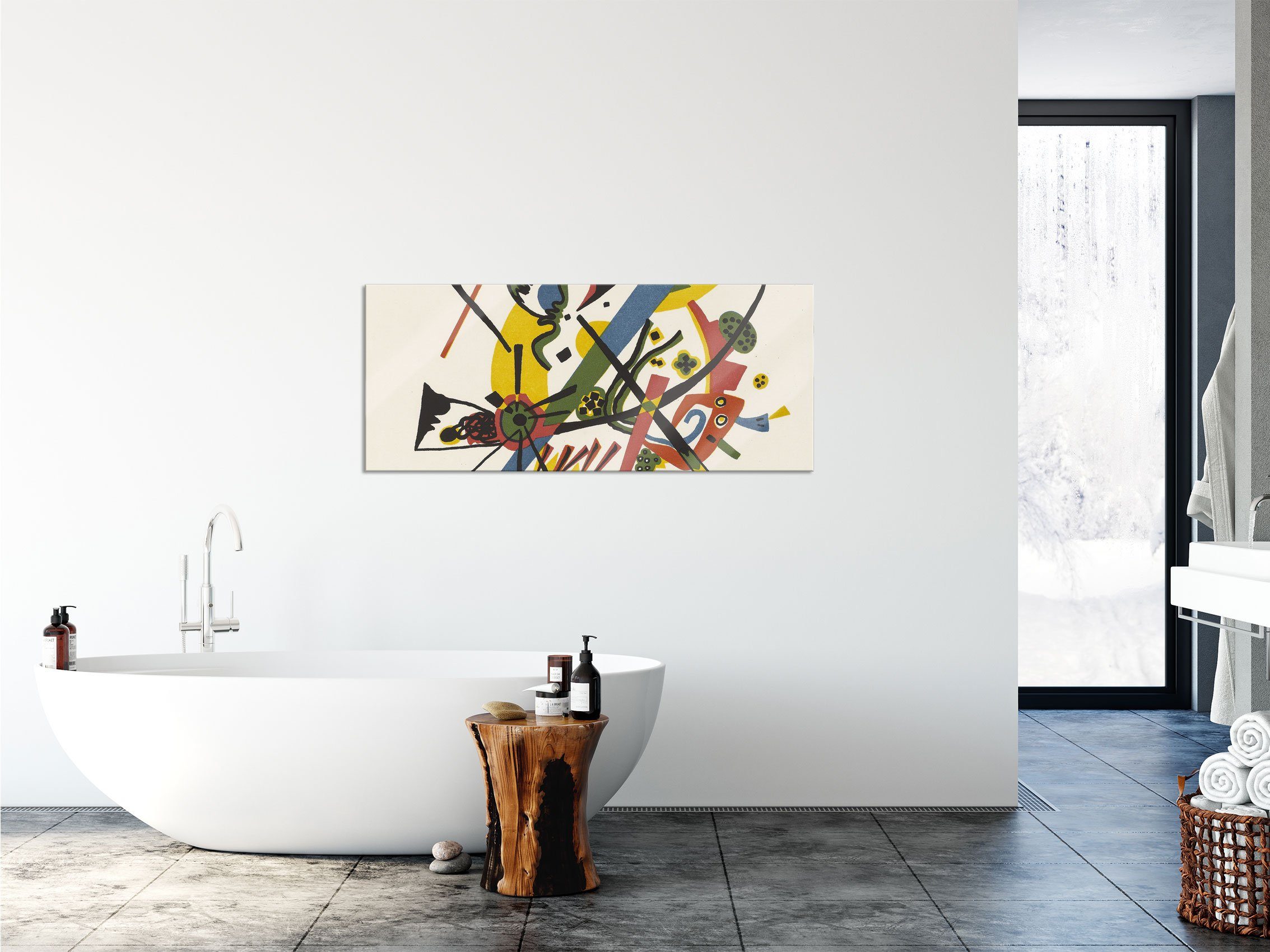 Kontrast Kontrast, (1 Abstandshalter Aufhängungen Kandinsky aus Pixxprint - St), Kandinsky Wassily Echtglas, Begleiteter Wassily - Glasbild Begleiteter inkl. und Glasbild