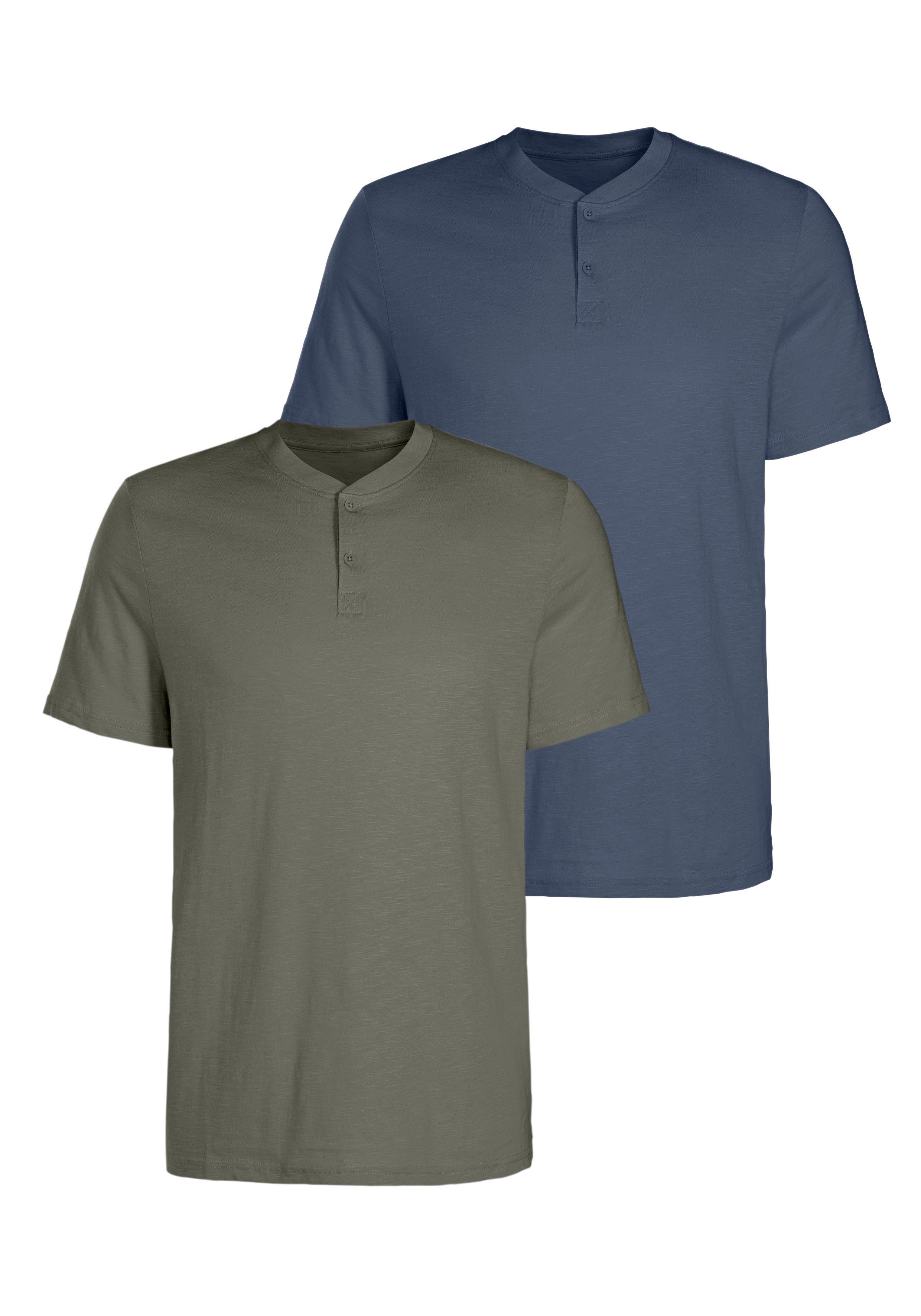 H.I.S Kurzarmshirt, (Packung, 2), mit Henleykragen aus strukturierter Baumw günstig online kaufen