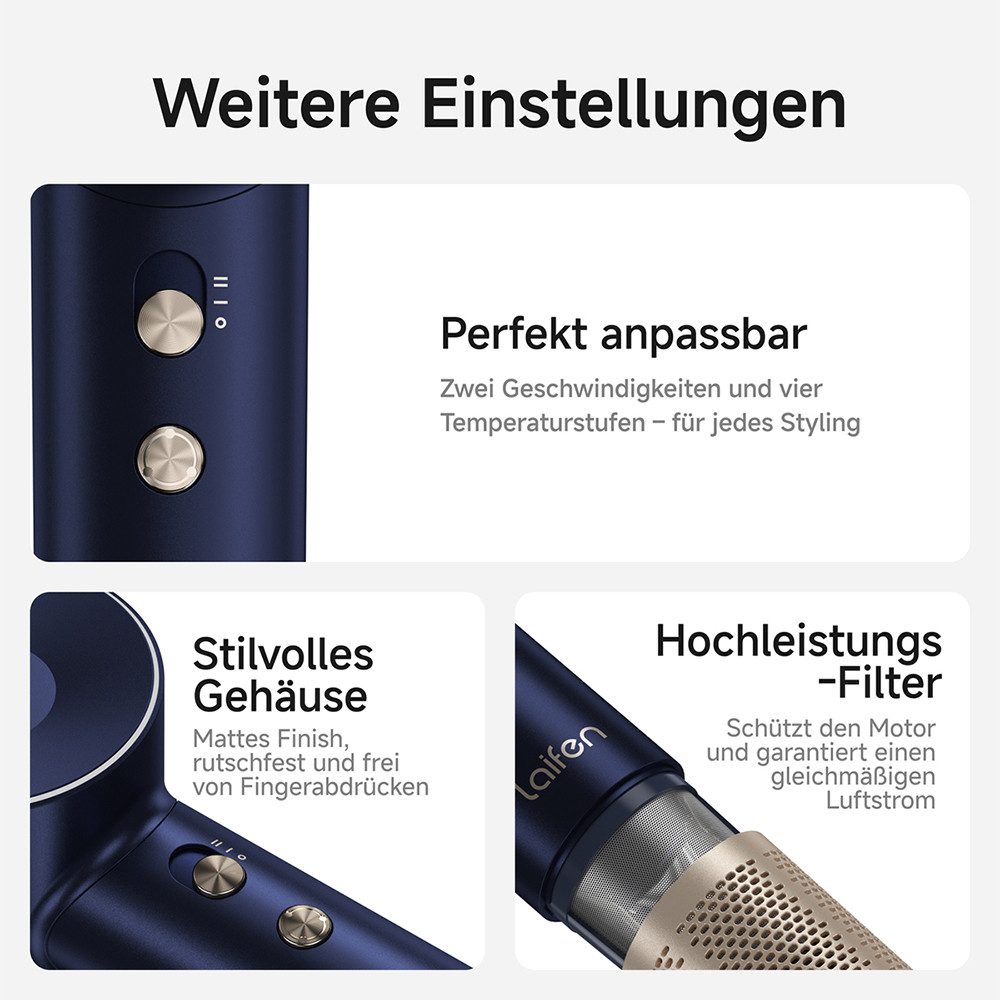 laifen Haartrockner Swift Premium Hochgeschwindigkeits mit zwei magnetischen Luftdüsen, 1600 W, negative Ionen