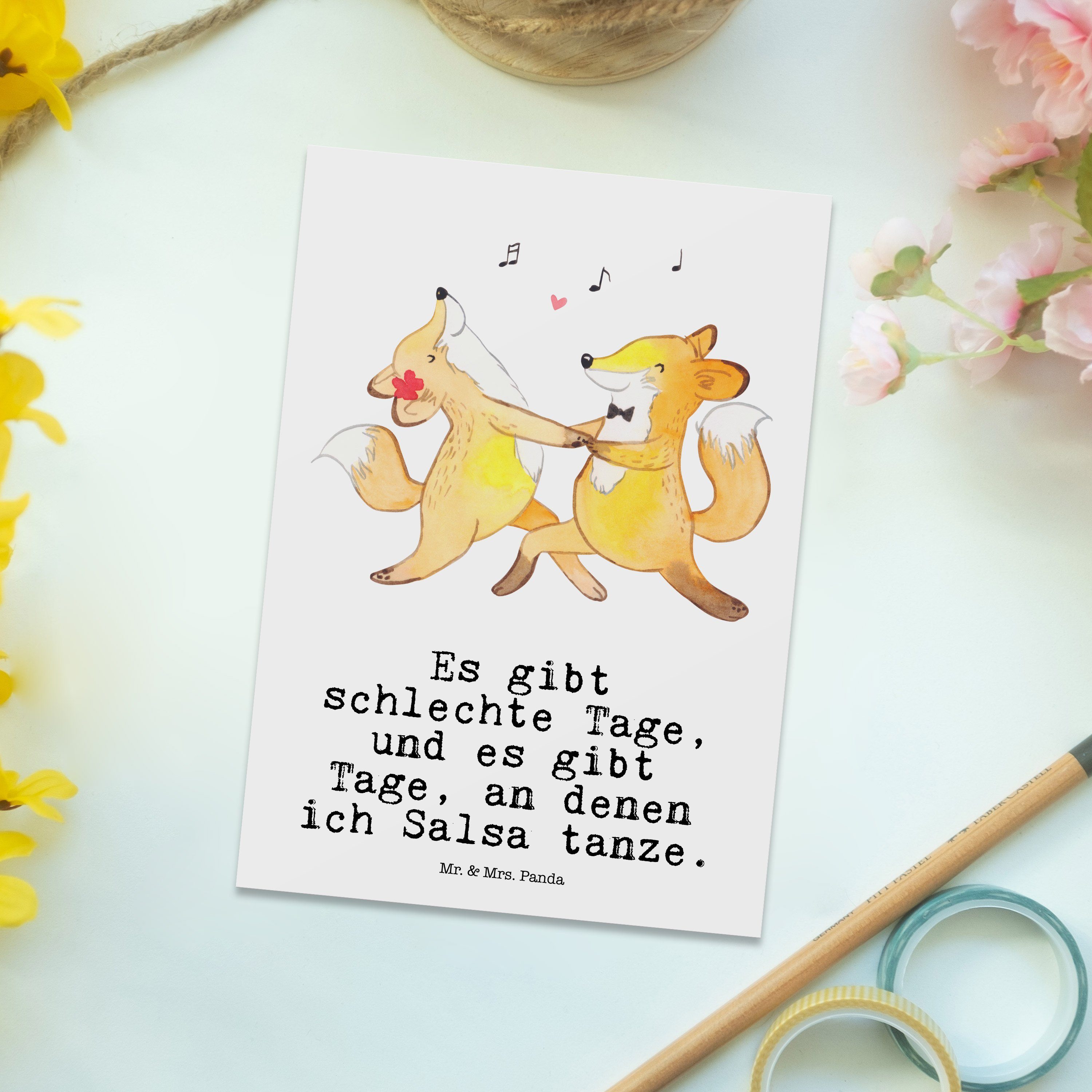 - Panda Mr. - Geschenk, Sportle Weiß Postkarte Füchse tanzen Tage Mrs. Salsa Geburtstagskarte, &