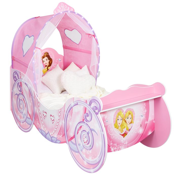 Moose Toys Bett Kleinkinderbett im Kutschendesign Disney Prinzessin inkl. beleuchtetem Baldachin + Rost 70*140 cm