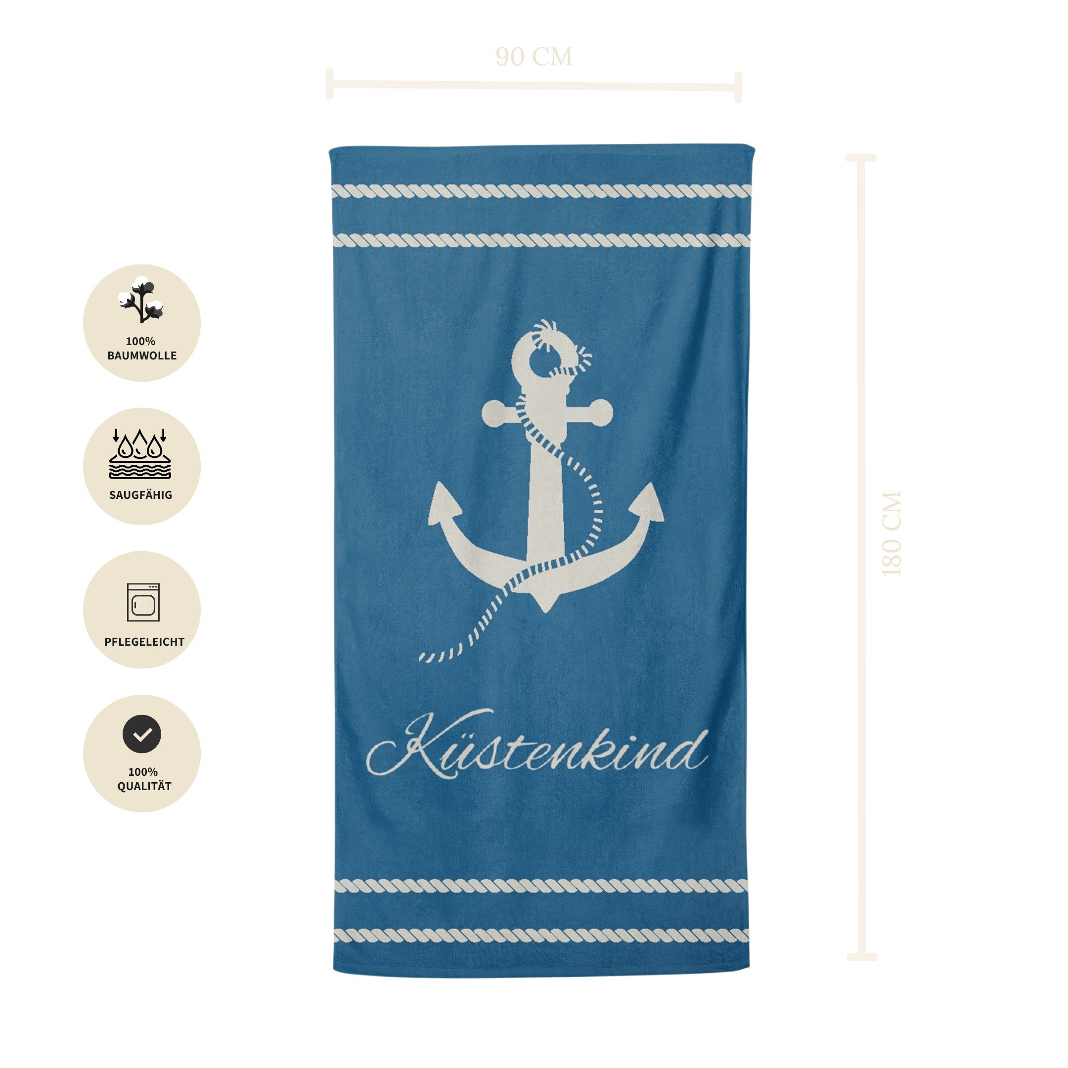 MTOnlinehandel Badetuch Küstenkind Strandtuch / Strandlaken 90x180 cm, 100% günstig online kaufen