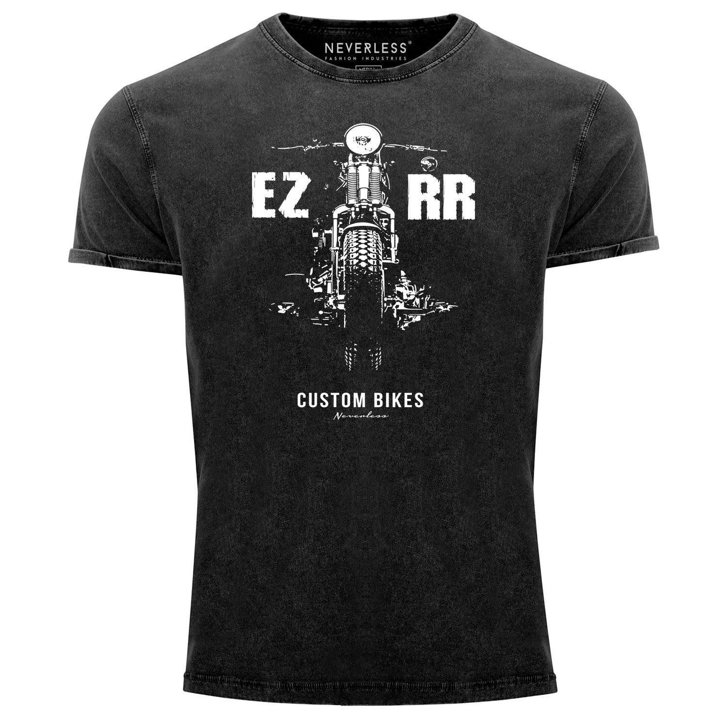 Print-Shirt Fit Neverless® Look Shirt Cooles Slim Motorrad Print mit Used Angesagtes Herren Chopper Vintage Neverless Motiv T-Shirt Aufdruck schwarz Biker