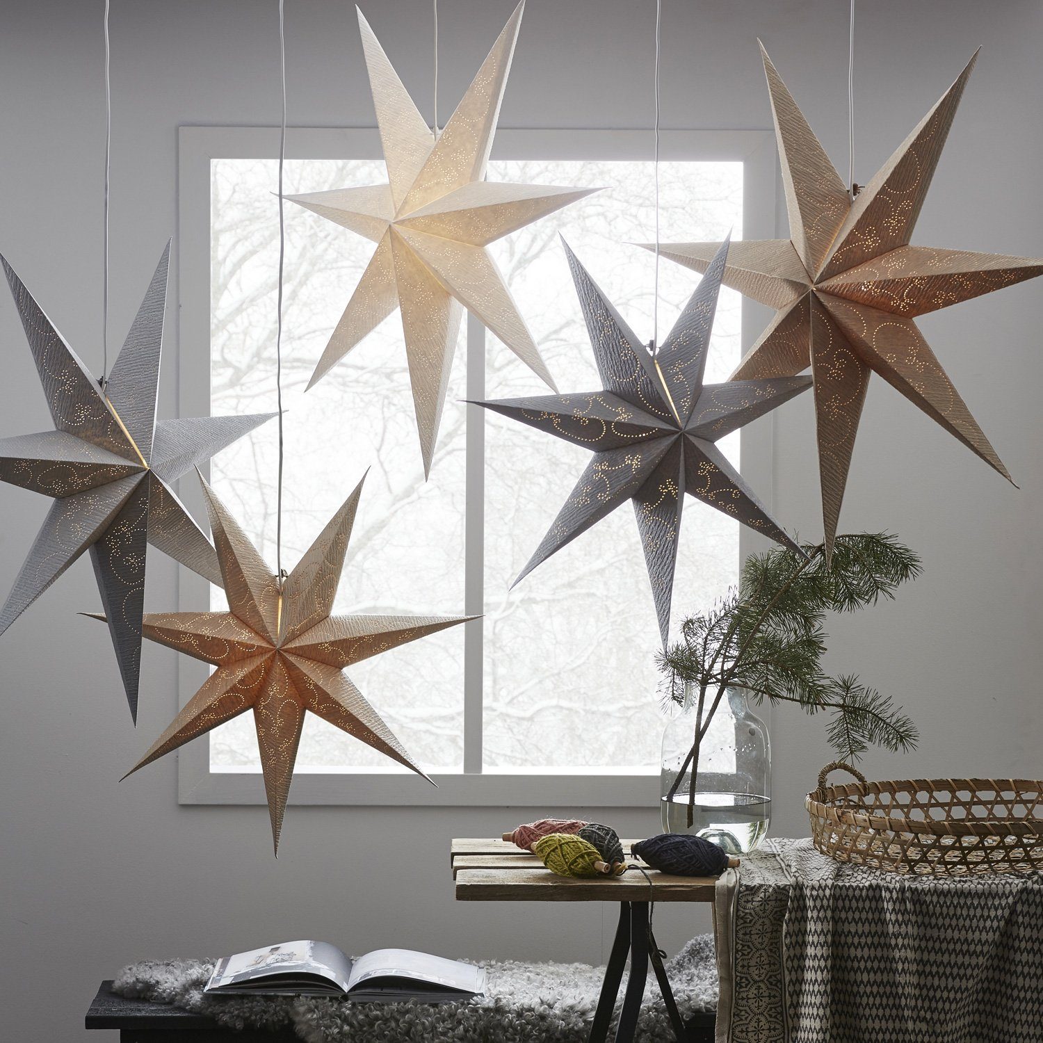 D: Weihnachtsstern Leuchtstern TRADING LED STAR hängend Stern Decorus silber Papierstern 63cm