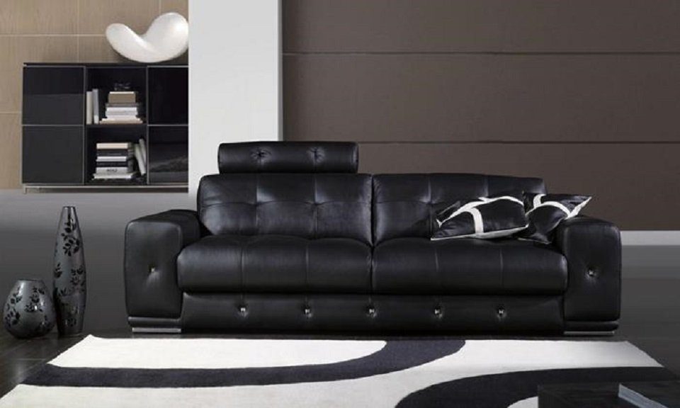 Sitzer 3tlg Sofa Couch in Couchen Schwarz Sessel, Set Ledersofa Polster Made Sofa JVmoebel Sofas Europe