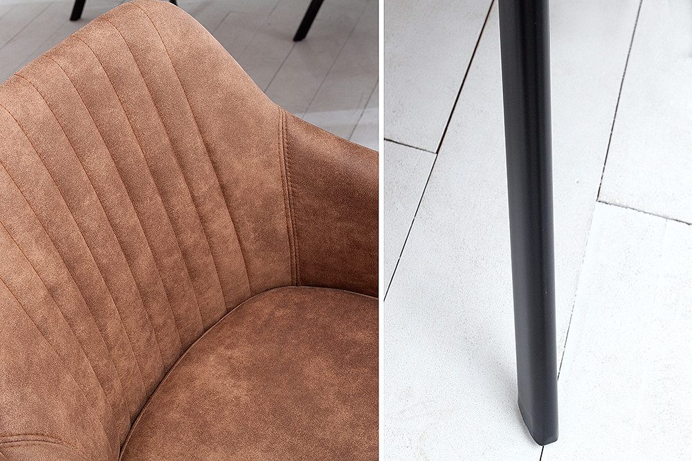 riess-ambiente Polsterstuhl LUCCA vintage braun/schwarz – Microfaser, mit Armlehne, Metall-Beine (Einzelartikel, 1 St), bequeme Polsterung im Retrolook – ideal für Esszimmer oder Küche