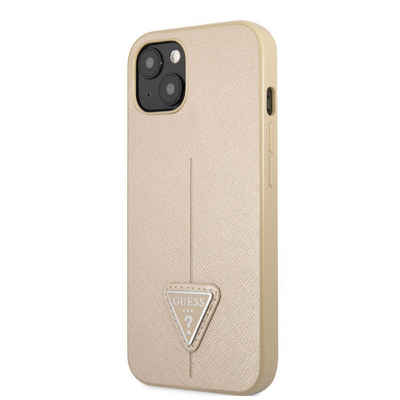 Guess Handyhülle Guess PU Saffiano Triangle Case für iPhone 13 mini Beige Schutzhülle
