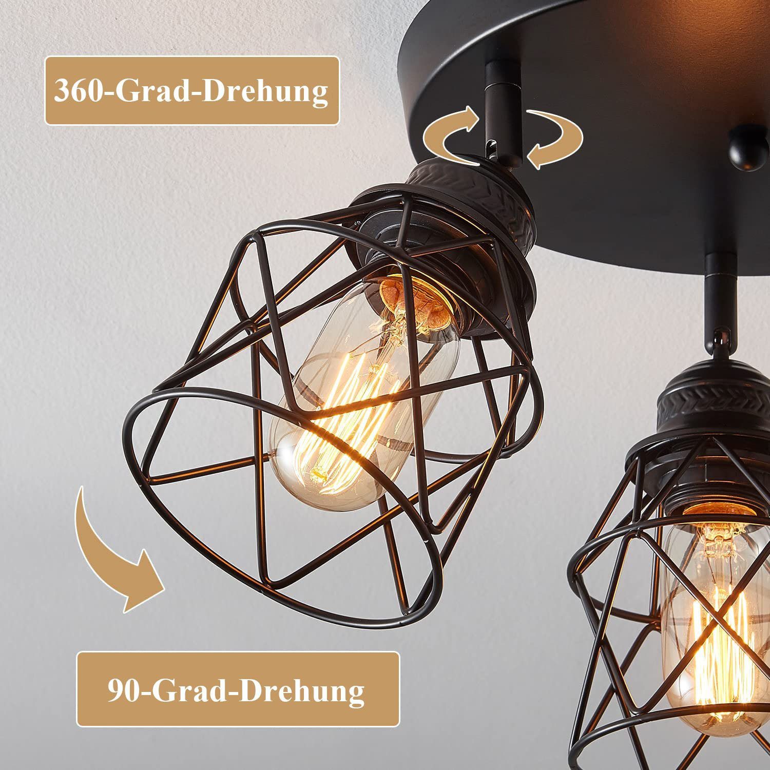 feinlux LED Deckenspots E27 3 Flammig LED-Deckenstrahler Modern Deckenlampe, LED fest integriert, Warmweiß, 360°Schwenkbar Mit 3 LED-Leuchtmitteln, LED fest integriert