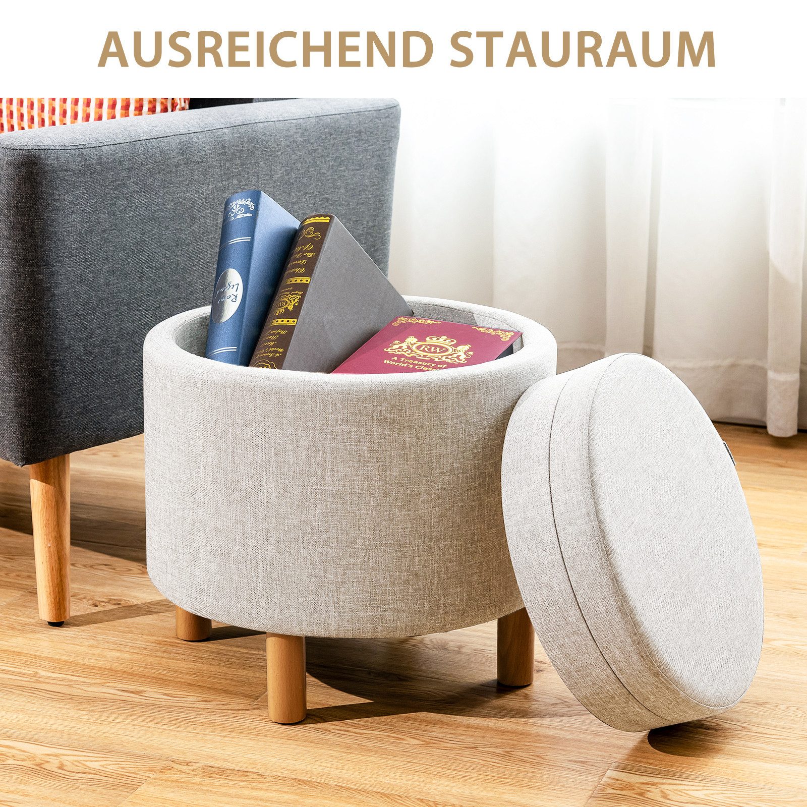 COSTWAY Sitzhocker, mit Stauraum, rund, Fußhocker günstig online kaufen