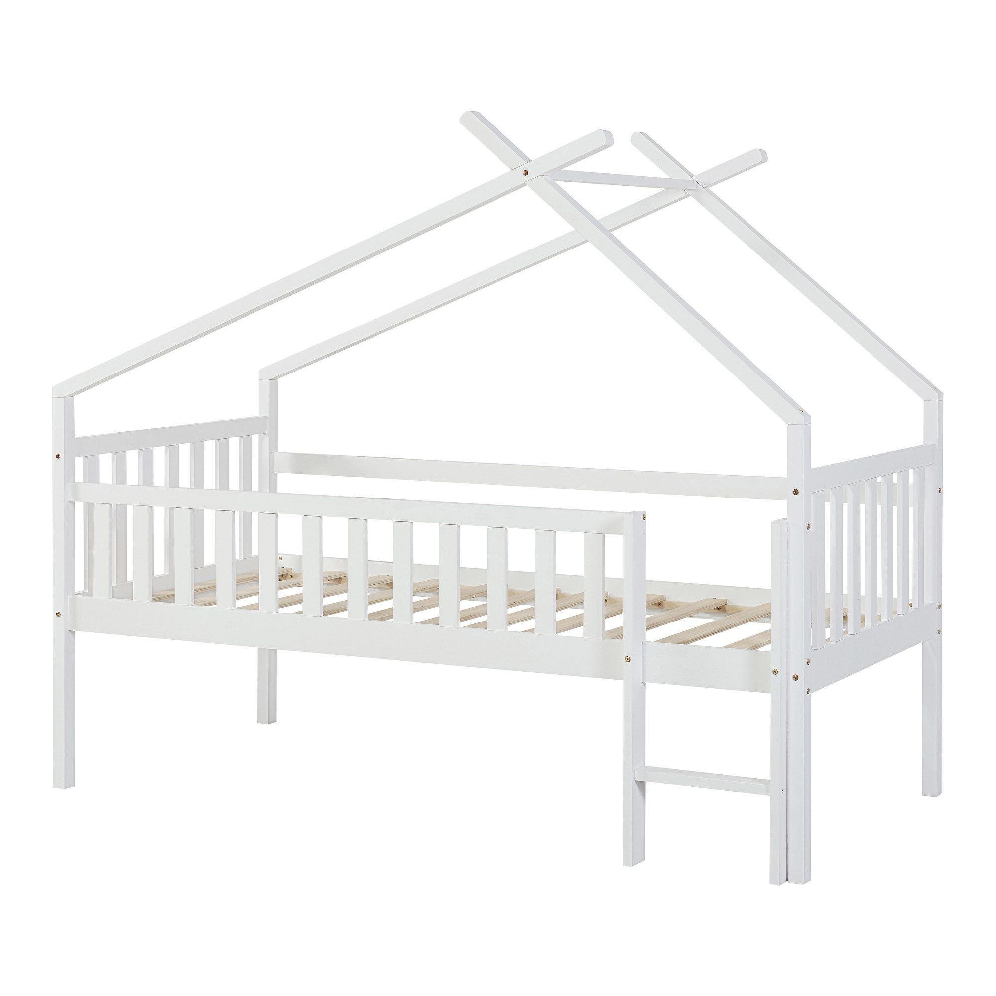 en.casa Hausbett, »Sotkamo« mit erhöhter Liegefläche 90x200cm Kiefernholz Weiß