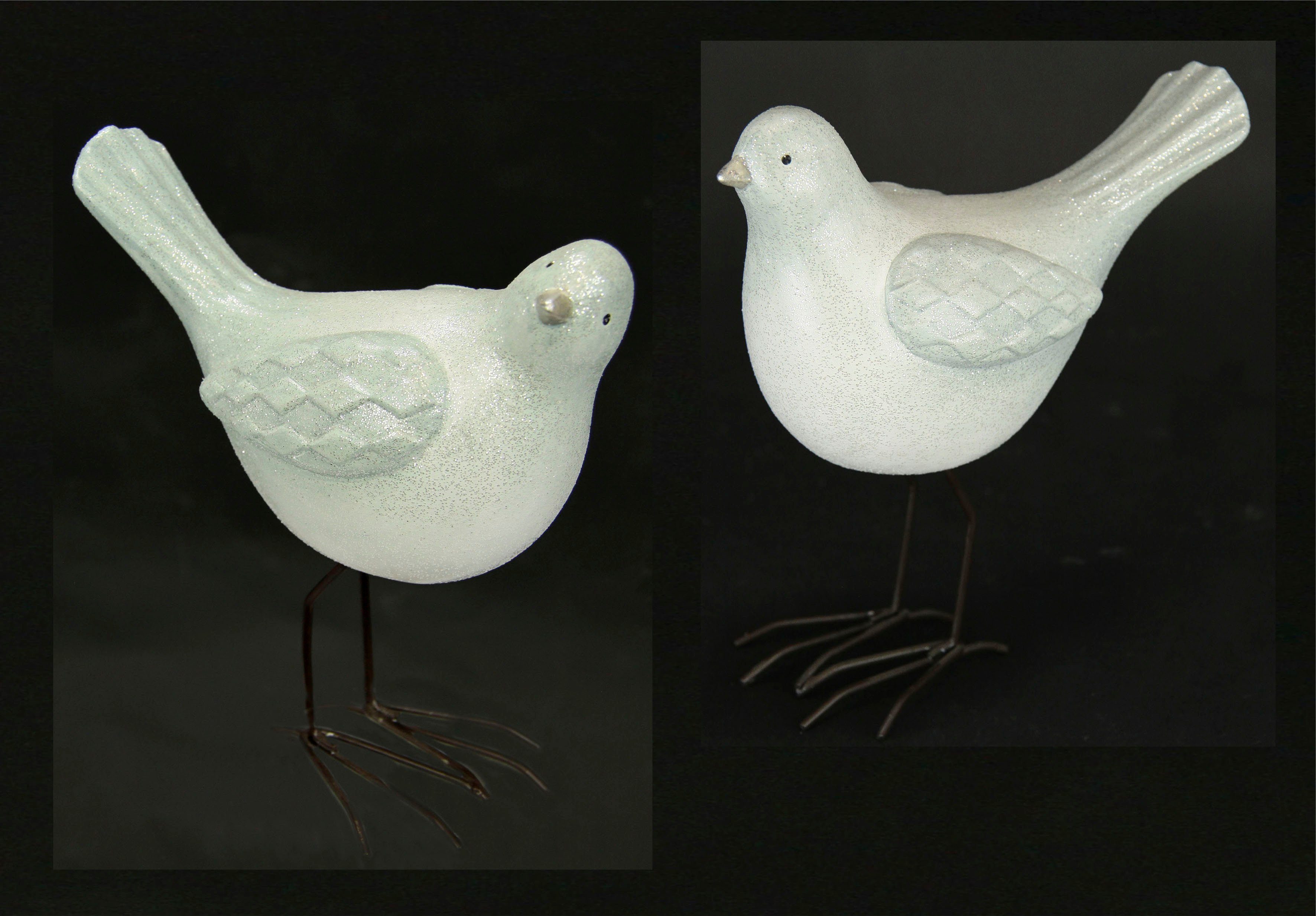 I.GE.A. St), Vogel 18 weiß, Tierfigur 2er cm aus Terrakotta Glitzer, Höhe ca. Set, Weihnachtsfigur mit Weihnachtsdeko, 2 (Set,
