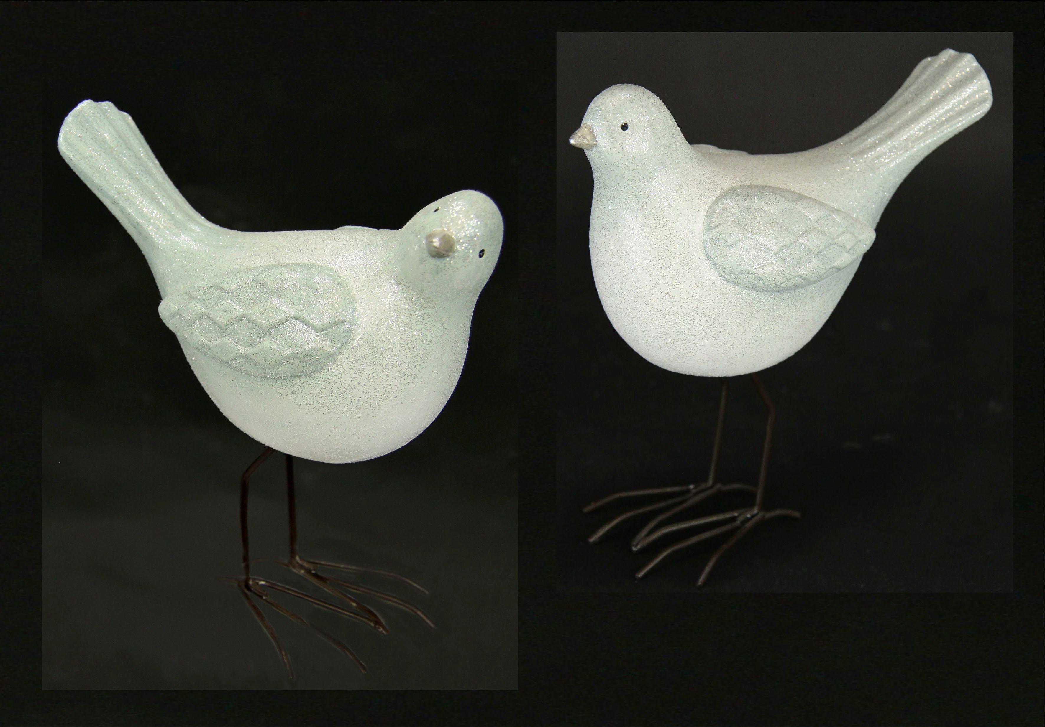 I.GE.A. Weihnachtsfigur Vogel aus Terrakotta mit Glitzer, 2er Set, weiß, Höhe ca. 18 cm (Set, 2 St), Weihnachtsdeko, Tierfigur