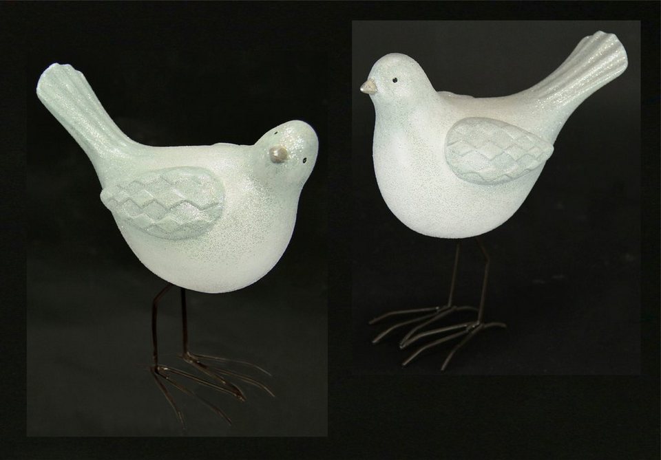 I.GE.A. Weihnachtsfigur Vogel aus Terrakotta mit Glitzer, 2er Set, weiß,  Höhe ca. 18 cm (Set, 2 St), Weihnachtsdeko, Tierfigur