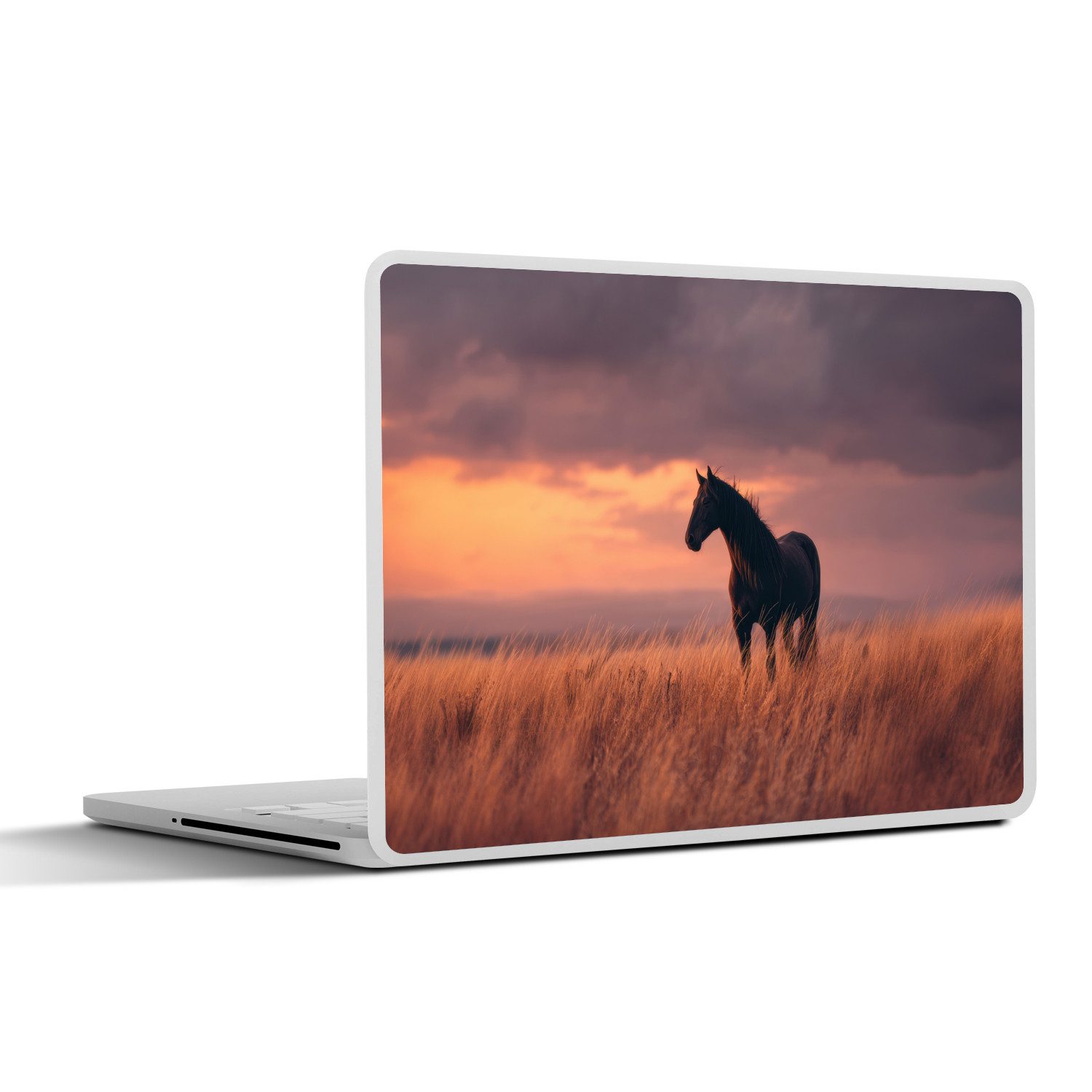 MuchoWow Laptop-Aufkleber Pferd - Wolken - Offenes Feld, (1tlg), Laptop Folien Cover, Aufkleber, Sticker, Schutz vor Kratzern, 30x21 cm