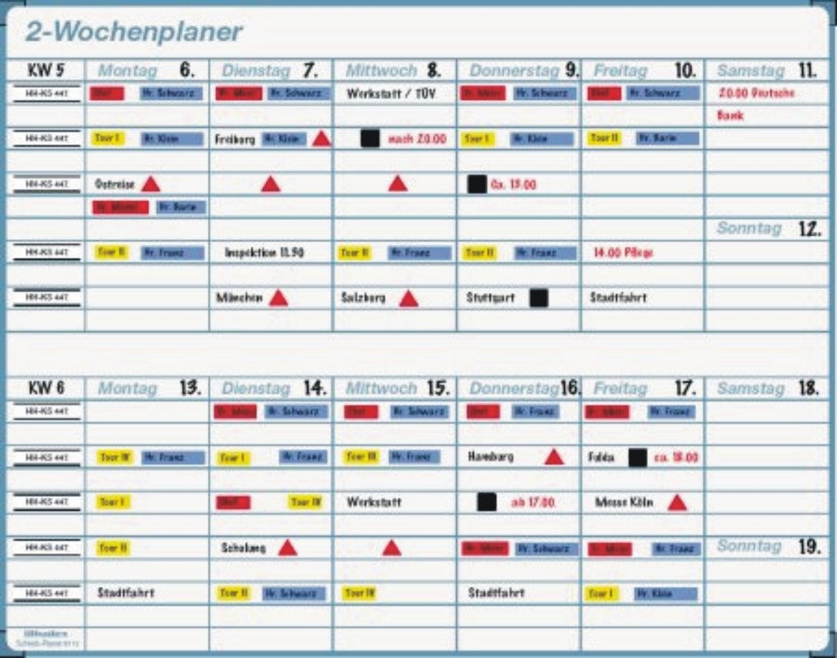 Ultradex Wandtafel 2-Wochen-Planer 1120x880mm Einzelfeld 163x29mm