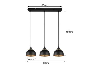 meineWunschleuchte LED Pendelleuchte, Dimmfunktion, LED wechselbar, warmweiß, Industrial Balkenlampe für über-n Esstisch hängend, Schwarz Gold 68cm