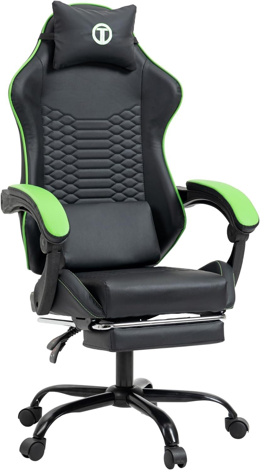 TITANO Gaming-Stuhl (Lenden- & Memory-Foam-Kopfkissen, Armlehnen und Fußstütze. Racing PC Stuhl), Gaming stuhl Verstellbarer Höhe, Kopfstütze,Lenden Atmungsaktiv 150kg