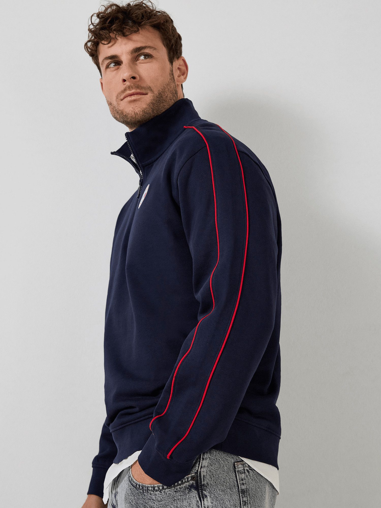 FC Bayern München Kapuzensweatjacke FC Bayern München, Half-Zip Pullover Essentials, Herren, Navy – Bild 4 von 5