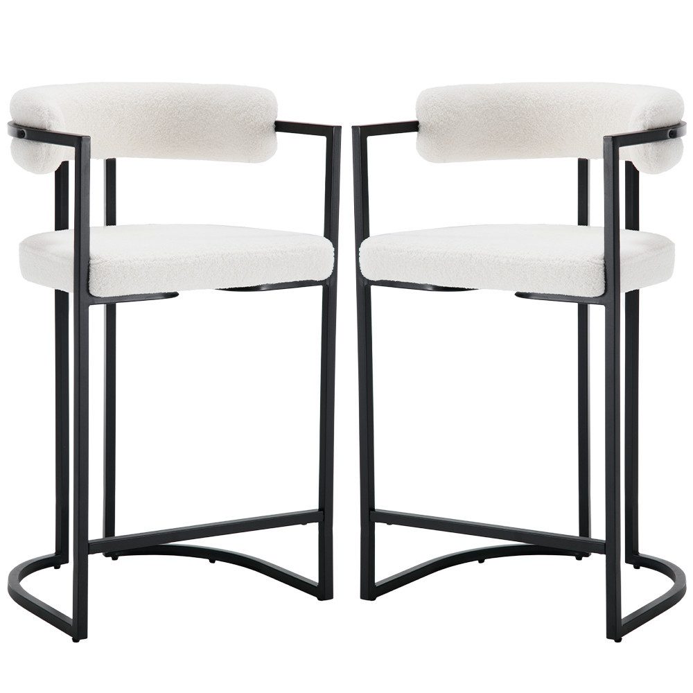 Barhocker 2er Set, Samt Küchenhocker Barstühle mit schwarzen Metallbeinen