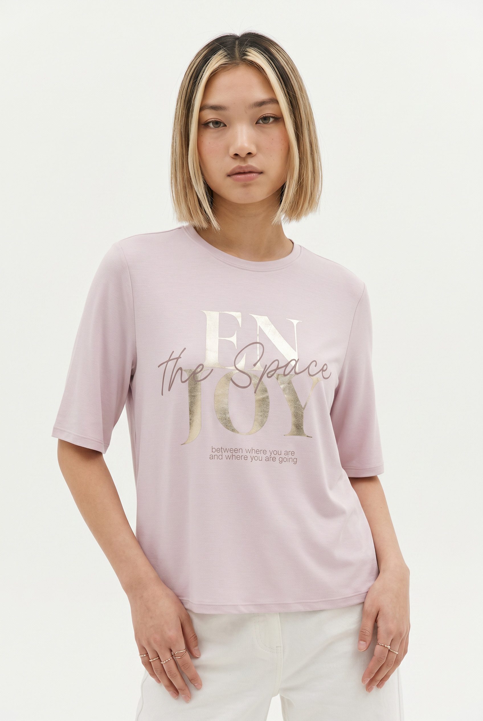 ONLY Kurzarmshirt ONLFREE MAYA S/S PRINT TOP BOX JRS Materialmix, regular fit, Rundhals