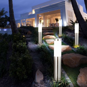 etc-shop Sockelleuchten, Leuchtmittel nicht inklusive, 4er Set Außen Steck Steh Lampen silber EDELSTAHL Garten