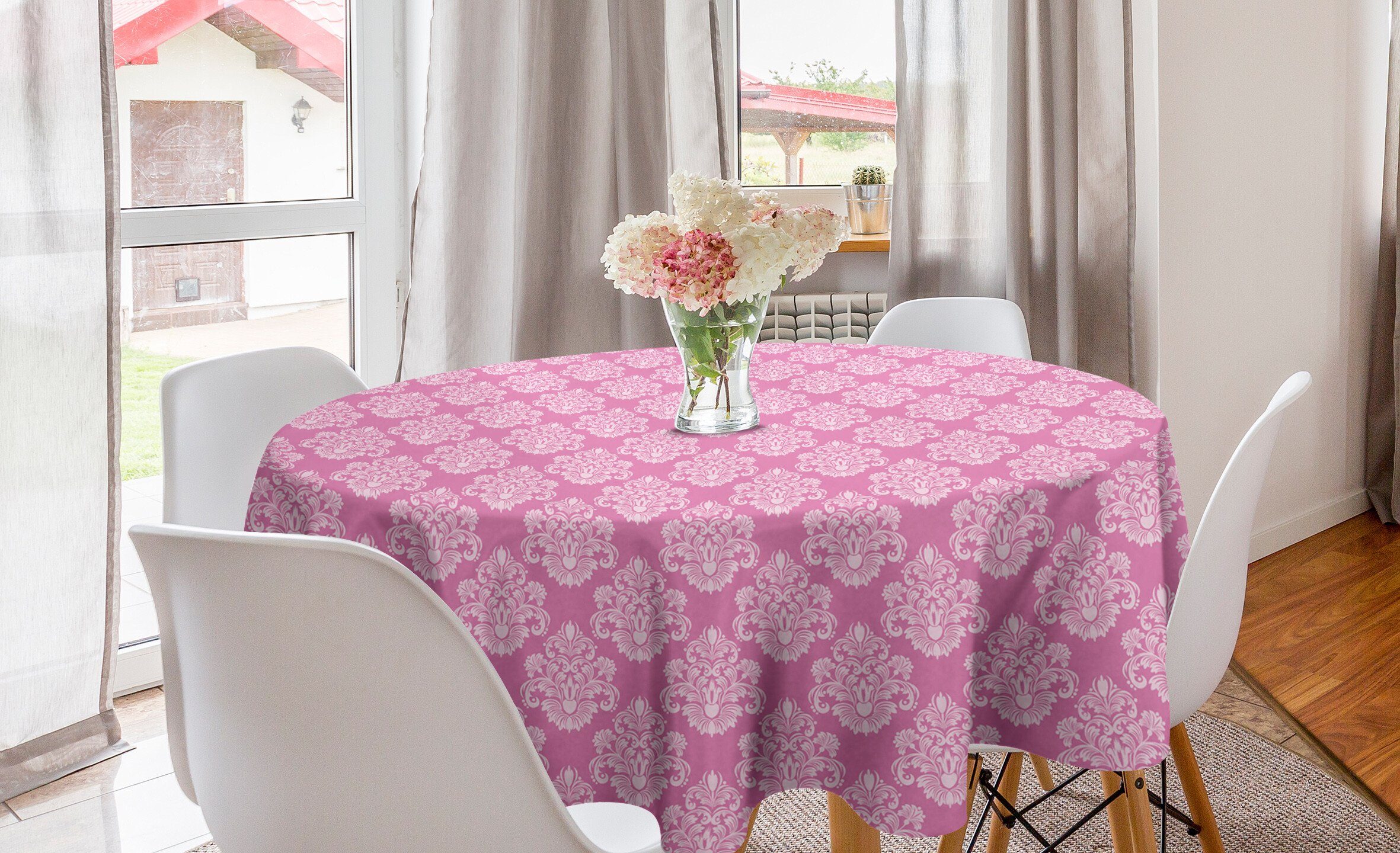 Abakuhaus Tischdecke Kreis Tischdecke Abdeckung für Esszimmer Küche Dekoration, Damast Naher Osten Blossom