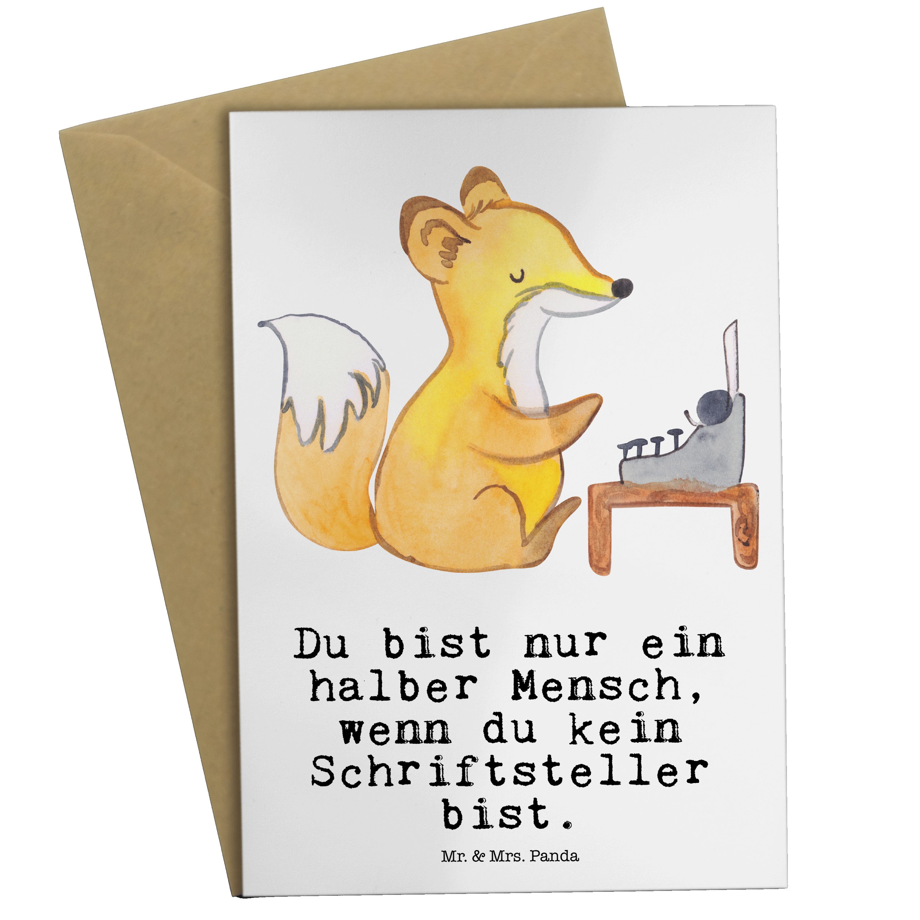 Mr. & Mrs. Panda Grußkarte Schriftsteller mit Herz - Weiß - Geschenk, Fuchs, Kollegin, Einladung