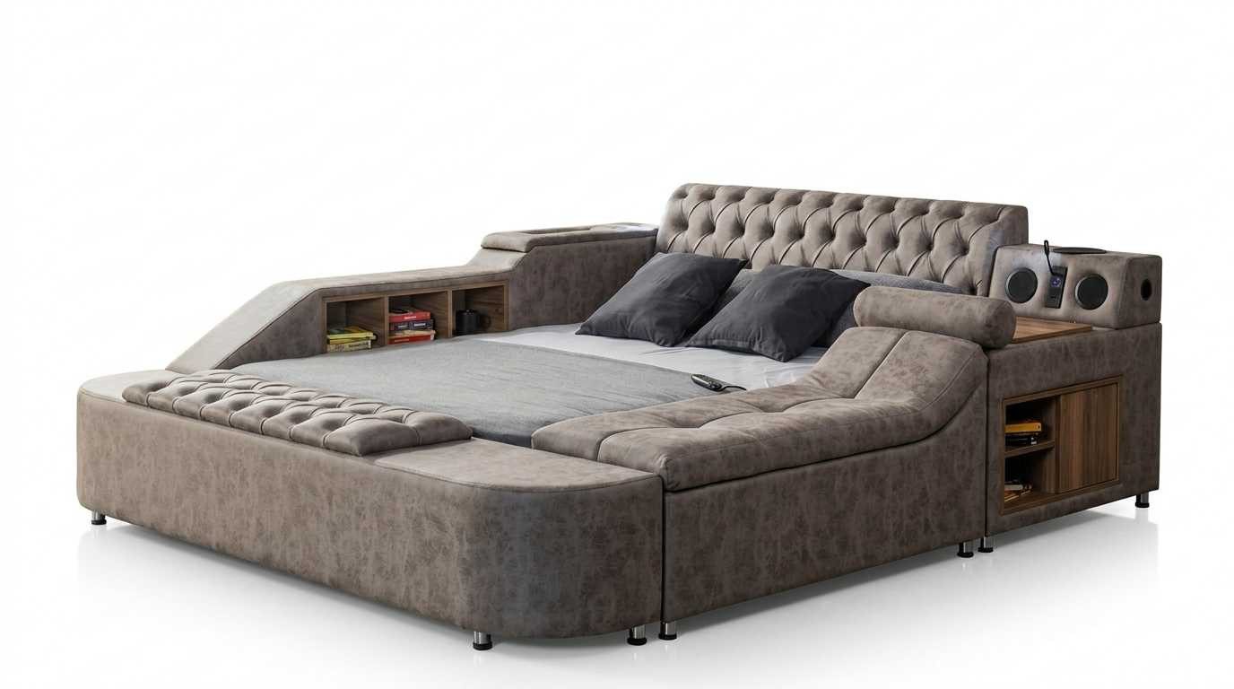JVmoebel Multimediabett Chesterfield Polsterbett Luxus mit Stauraum und Lautsprecher, Made in Europa