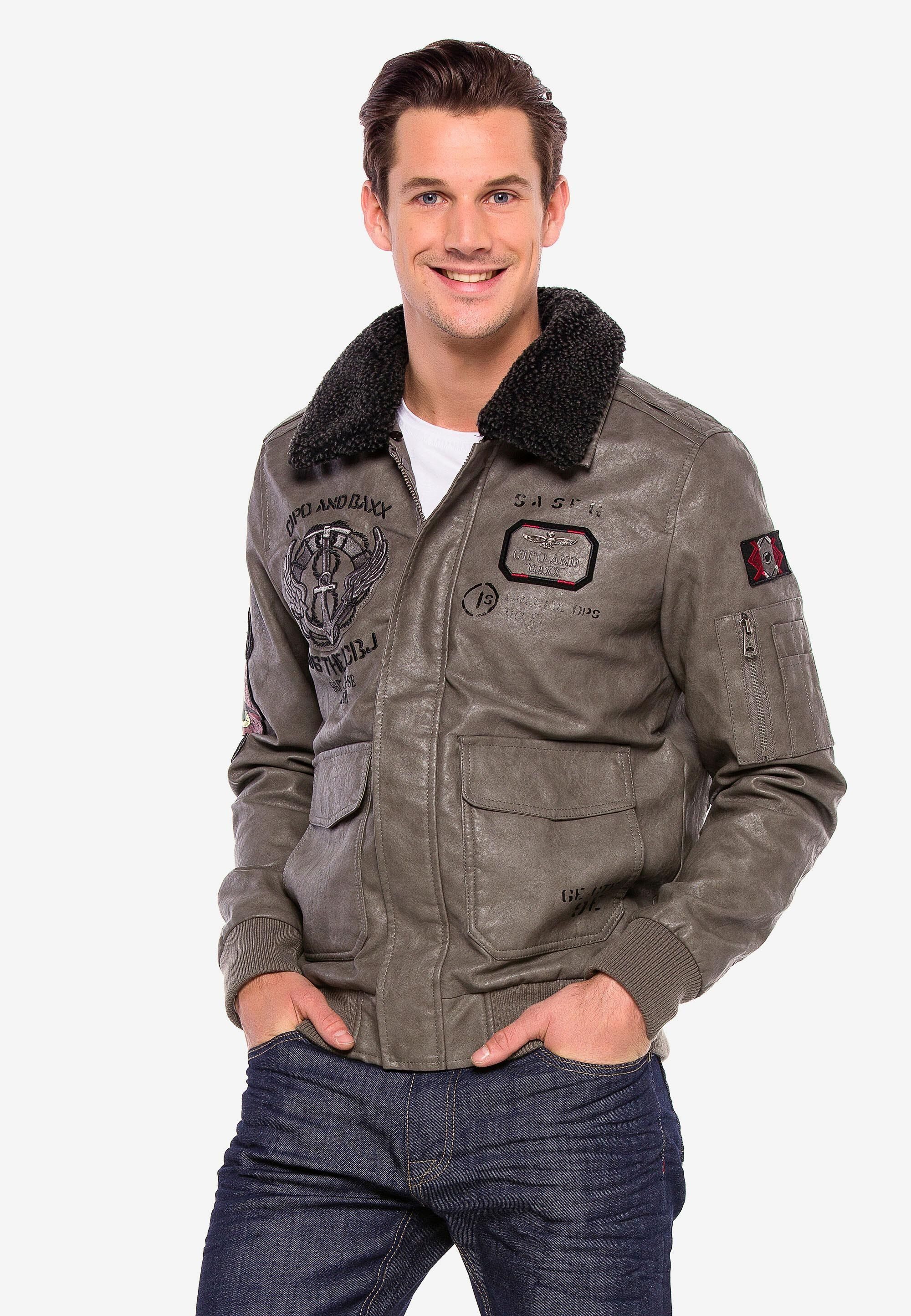 Cipo & Baxx Lederimitatjacke Jacke mit coolen Patches günstig online kaufen