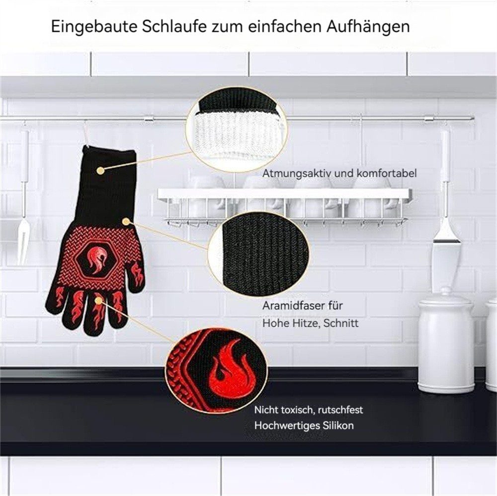 Feuerbeständige Rutschfeste Schnittbeständige Dekorative Silikonhandschuhe Grill 1472°F, Handschuhe Handschuhe Fäustlinge rot