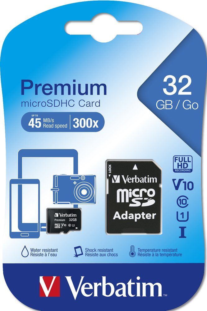 Verbatim Micro SDHC Karte 32GB Speicherkarte Premium UHS-I Class 10 Speicherkarte