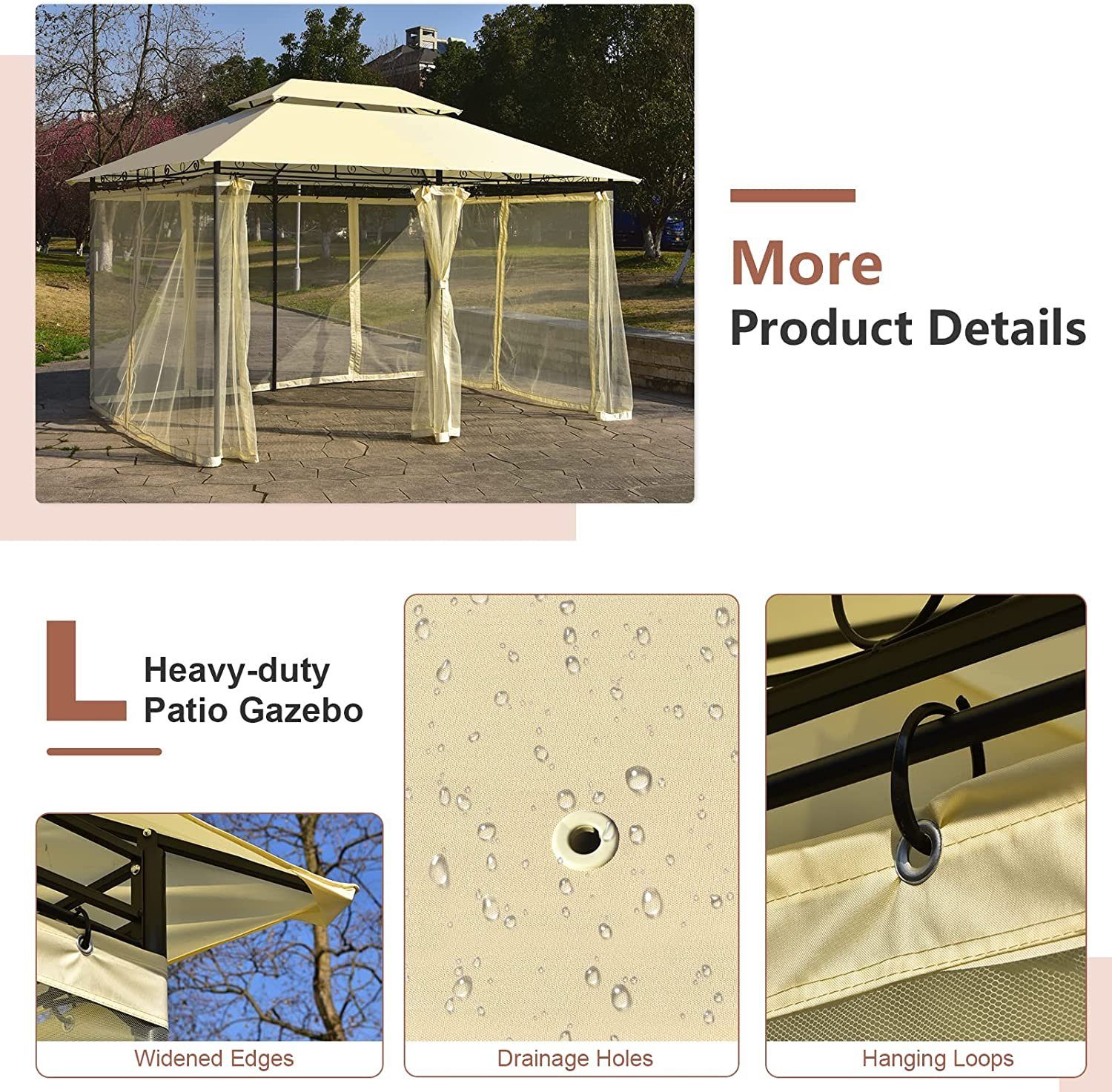 KOMFOTTEU Pavillon Gartenpavillon, mit abnehmbarem Netzbezug