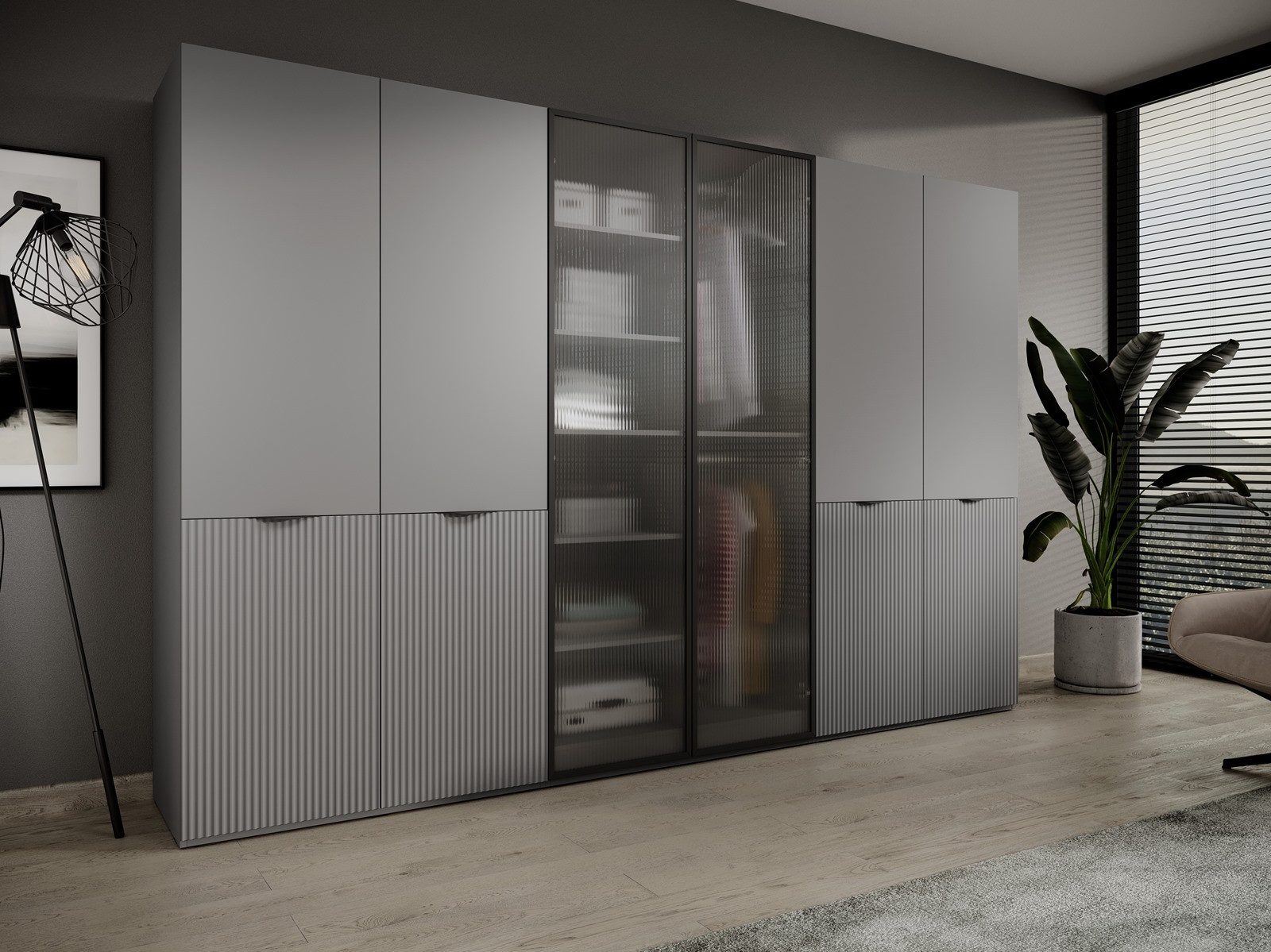 Compleo Kleiderschrank 6-Türen, gerifflete Front, geräumig günstig online kaufen