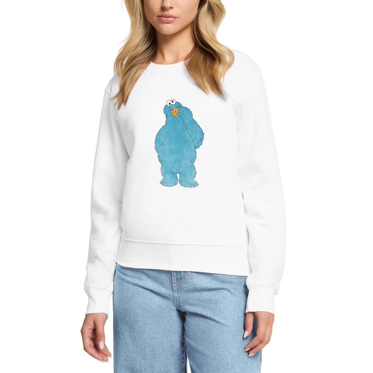 Spreadshirt Sweatshirt Sesamstraße Krümelmonster Naschen Damen Premium Pullover (1-tlg)