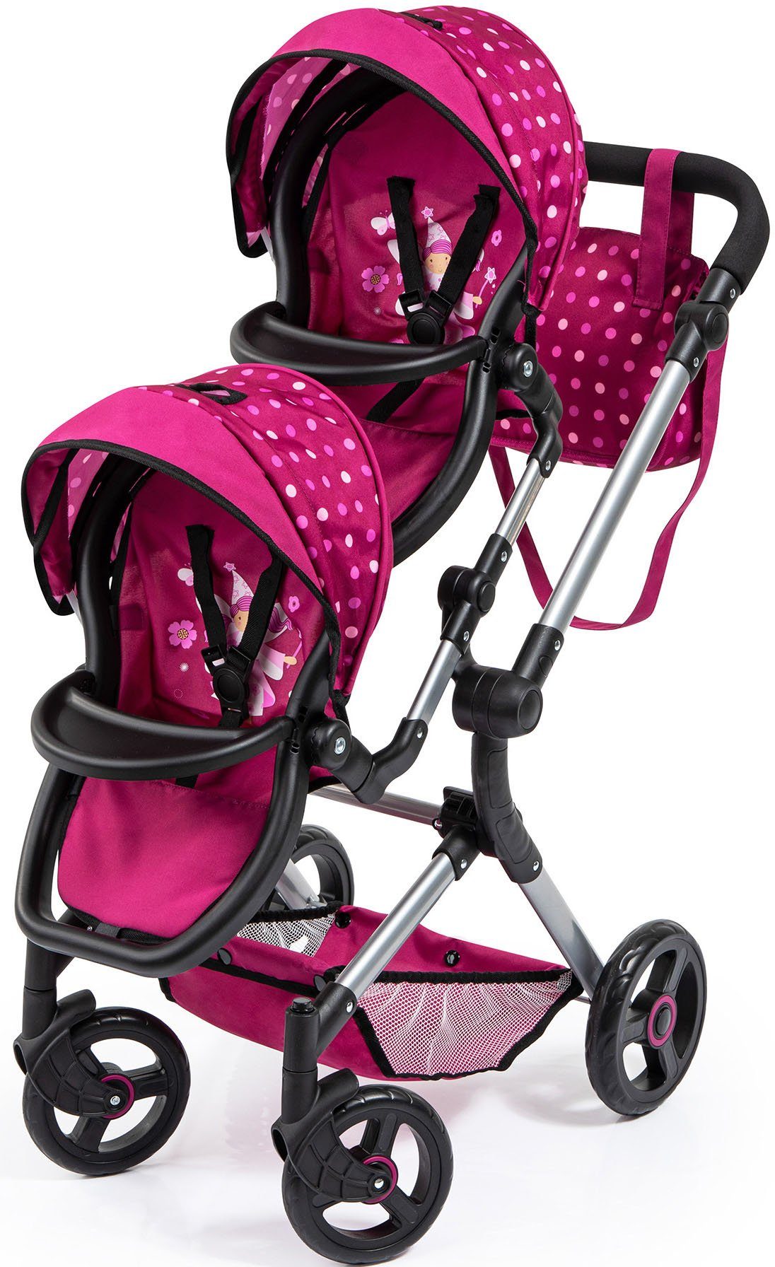 Bayer Puppen-Zwillingsbuggy Twin Neo, bordeaux, mit Wickeltasche