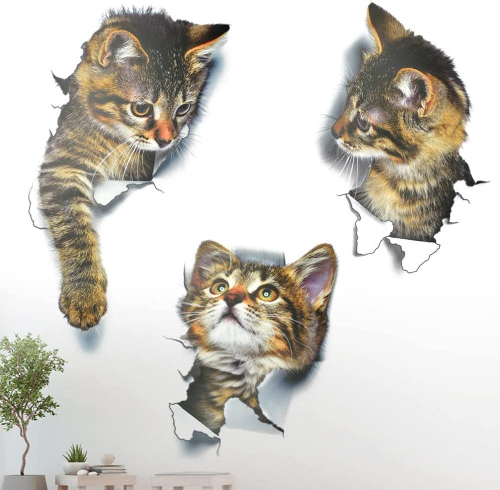 Wandtattoo 3D Ronner Wandaufkleber Badezimmer Süße WC St) Aufkleber UG Katze Tier (1 Wandaufkleber