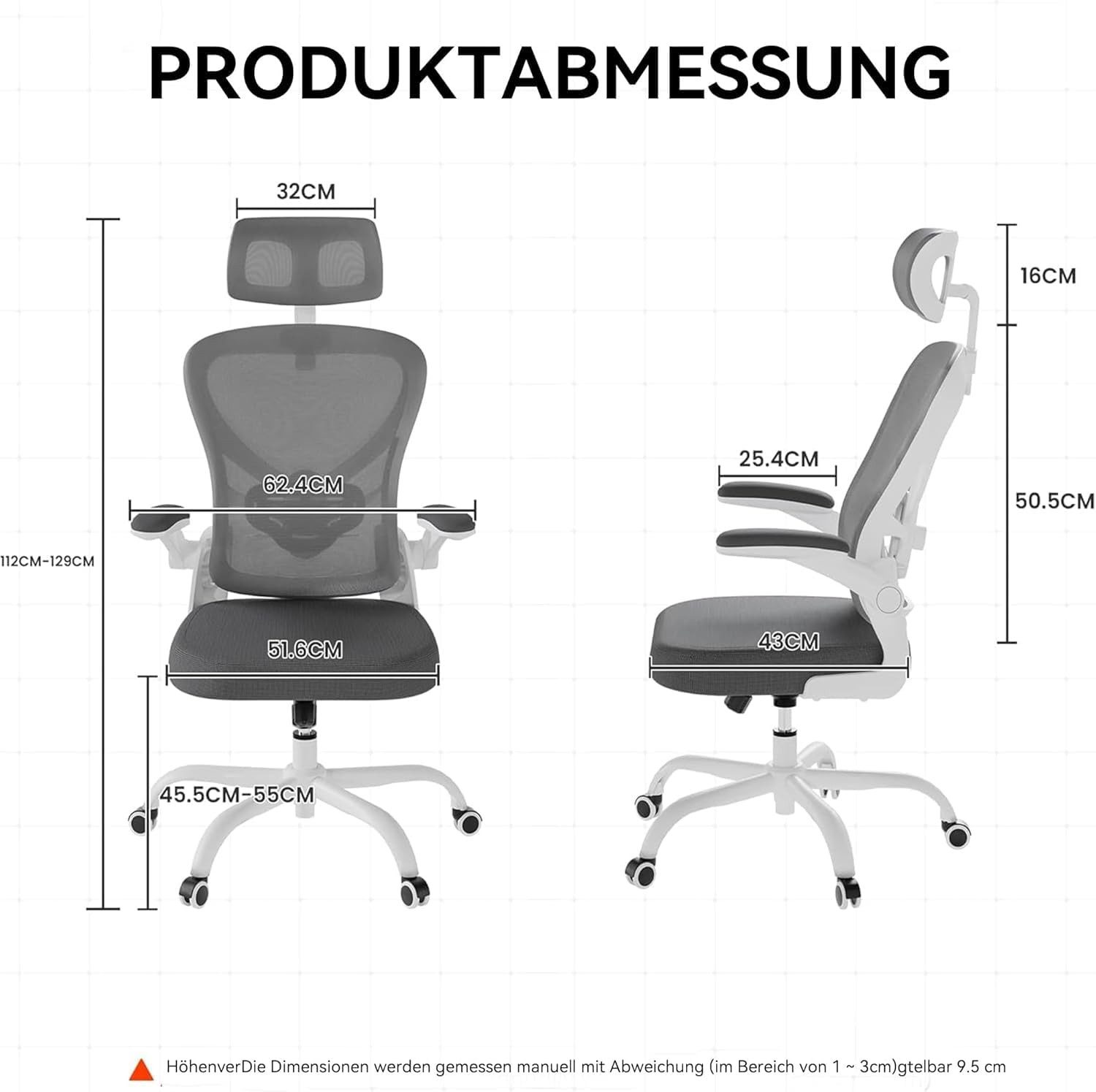 GOTLAND Bürostuhl Ergonomischer Netzkörper Bürostuhl mit 3D-Armlehnen & Lendenstütze (1 St), höhenverstellbarer Schreibtischstuhl für Home Office&Büro, dunkelgrau