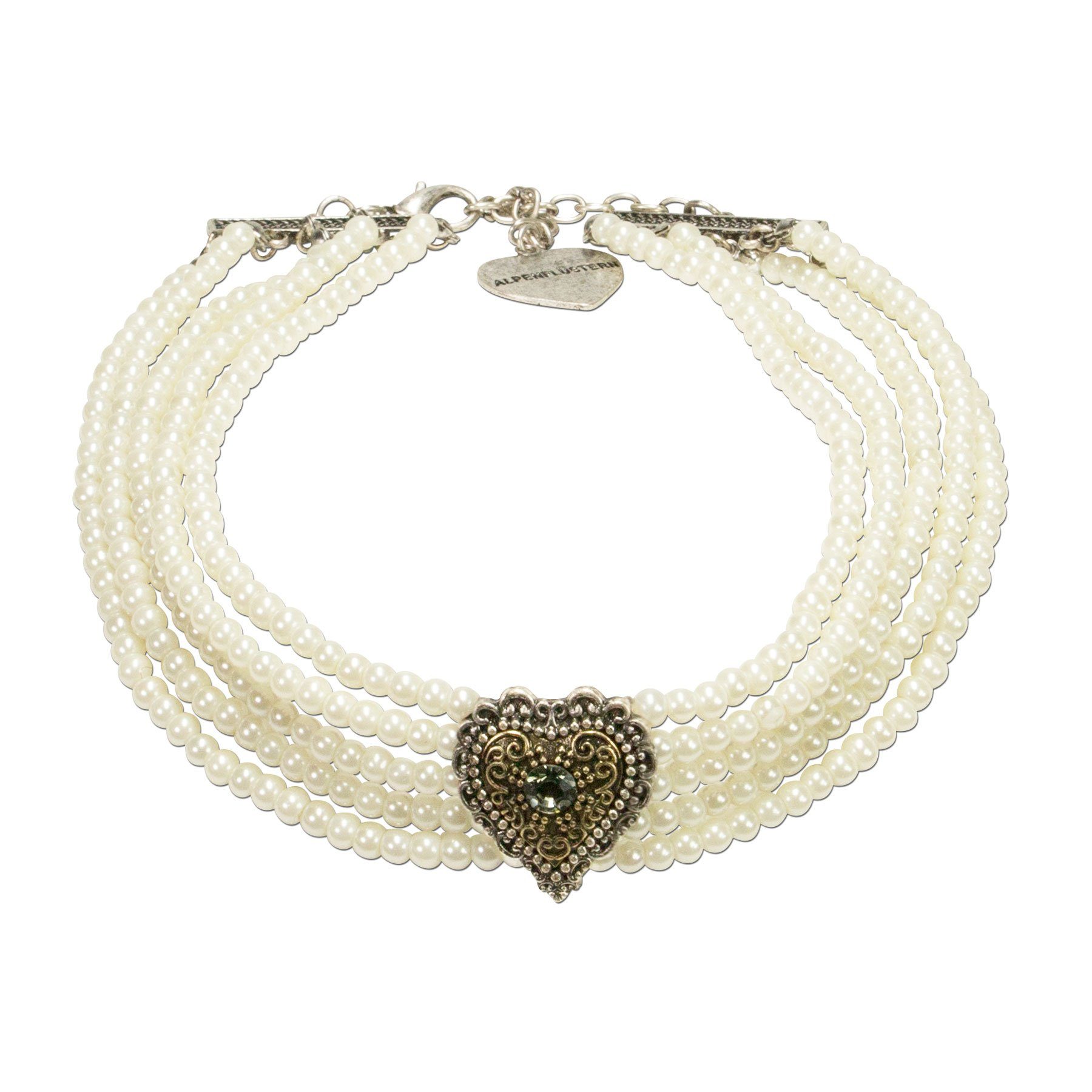 Alpenflüstern Ketten-Set Trachtenschmuck-Set Perlen-Trachtenkette und Trachten-Armband Margarethe (creme-weiß), - Damen-Trachten-Schmuck mit Trachten-Herz, Trac – Bild 3 von 4