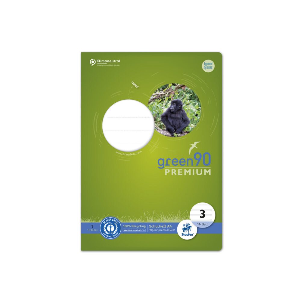 Staufen Schulheft ® Schulheft green Lineatur 3 liniert DIN A4 ohne Rand, 16 Blatt
