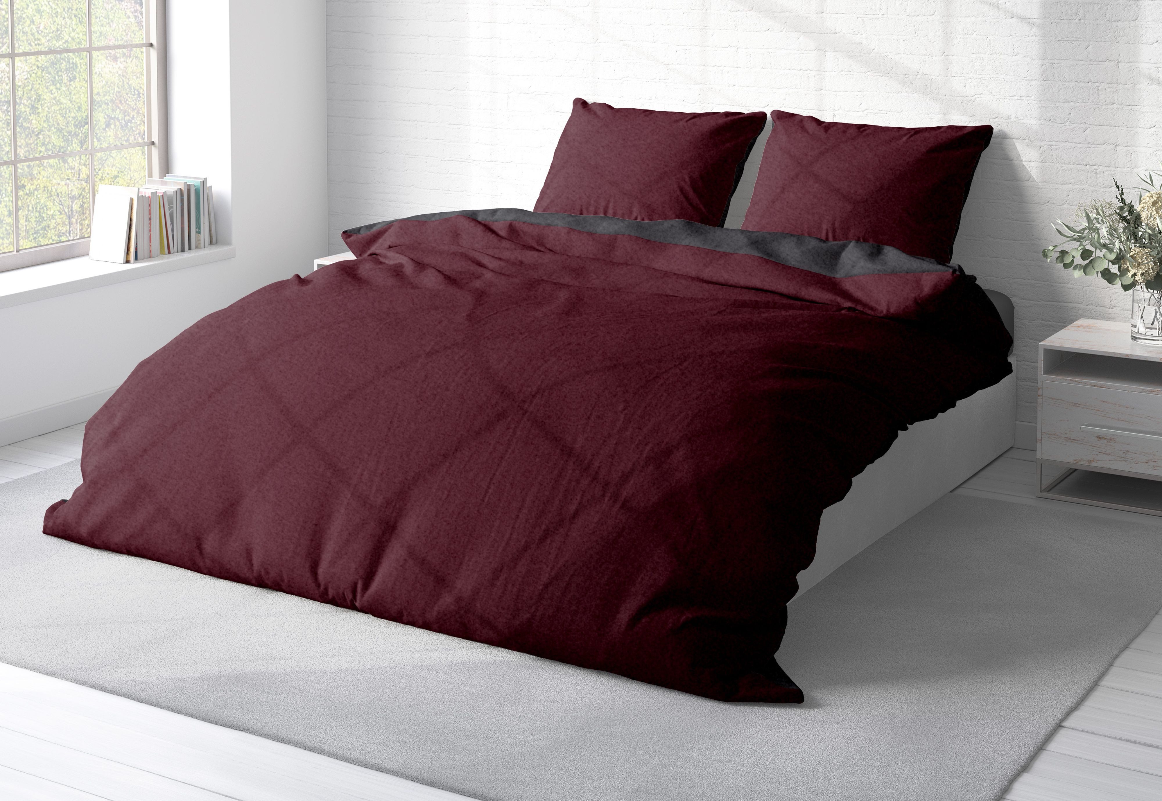 One Home Bettwäsche Doubleface Unifarben, Fleece, 3 teilig, Wende modern, kuschelig flauschig warm weich Winter Doppelbett