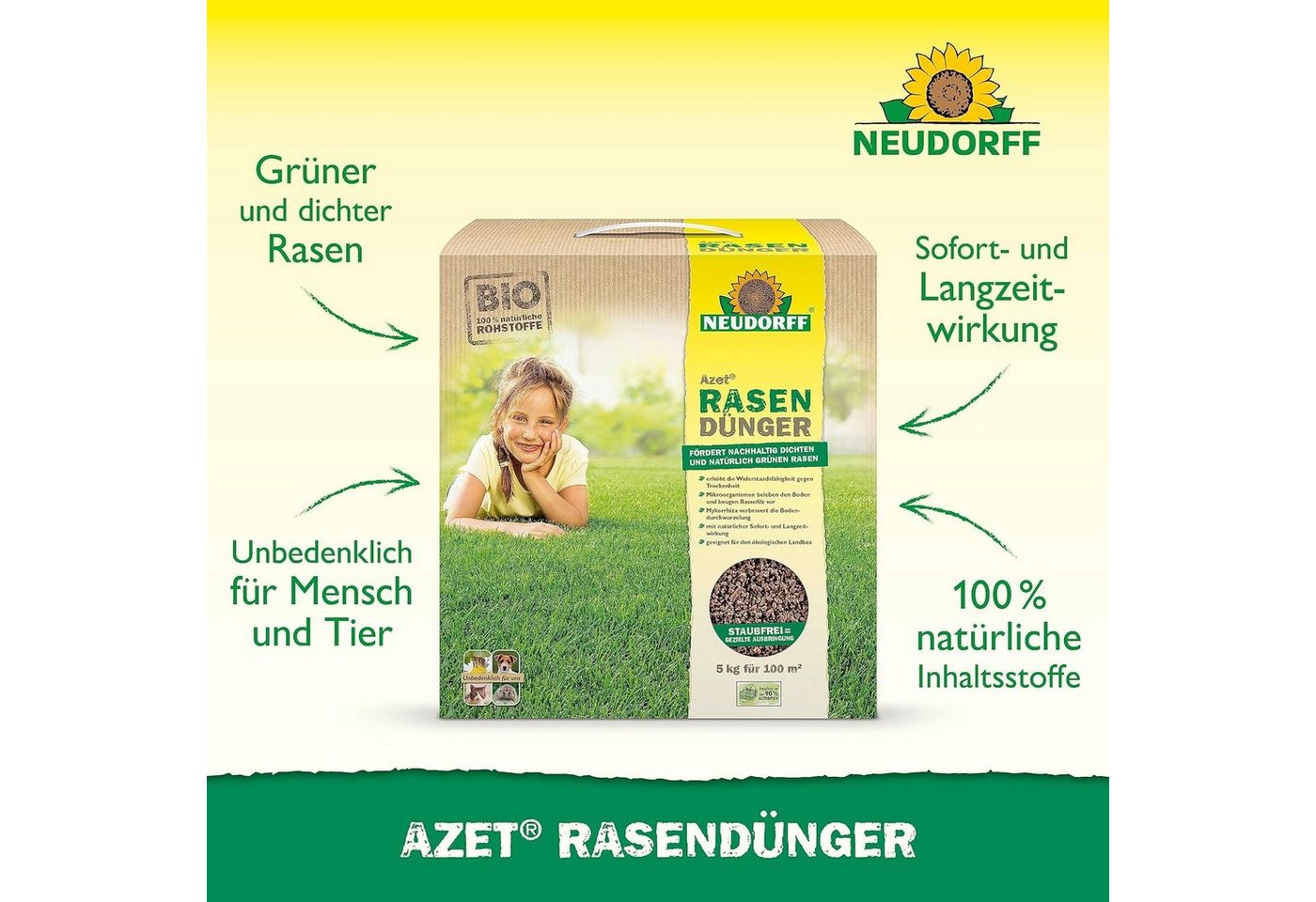 Thumbnail - Neudorff Rasendünger Azet Bio Rasen Dünger, 5 kg, BIO 100% natürliche Rohstoffe