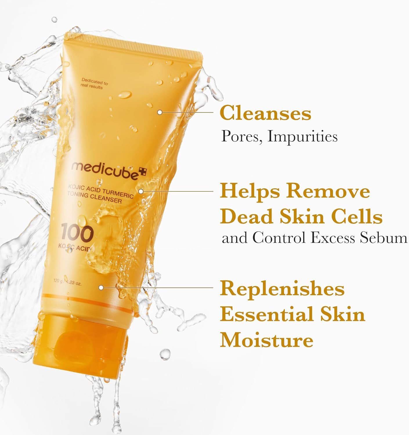 Medicube Gesichts-Reinigungsschaum Kojic Acid Turmeric Toning Cleanser 120 g, Korean Skincare K-Beauty, Reinigt sanft, hellt sichtbar auf & glättet die Hauttextur