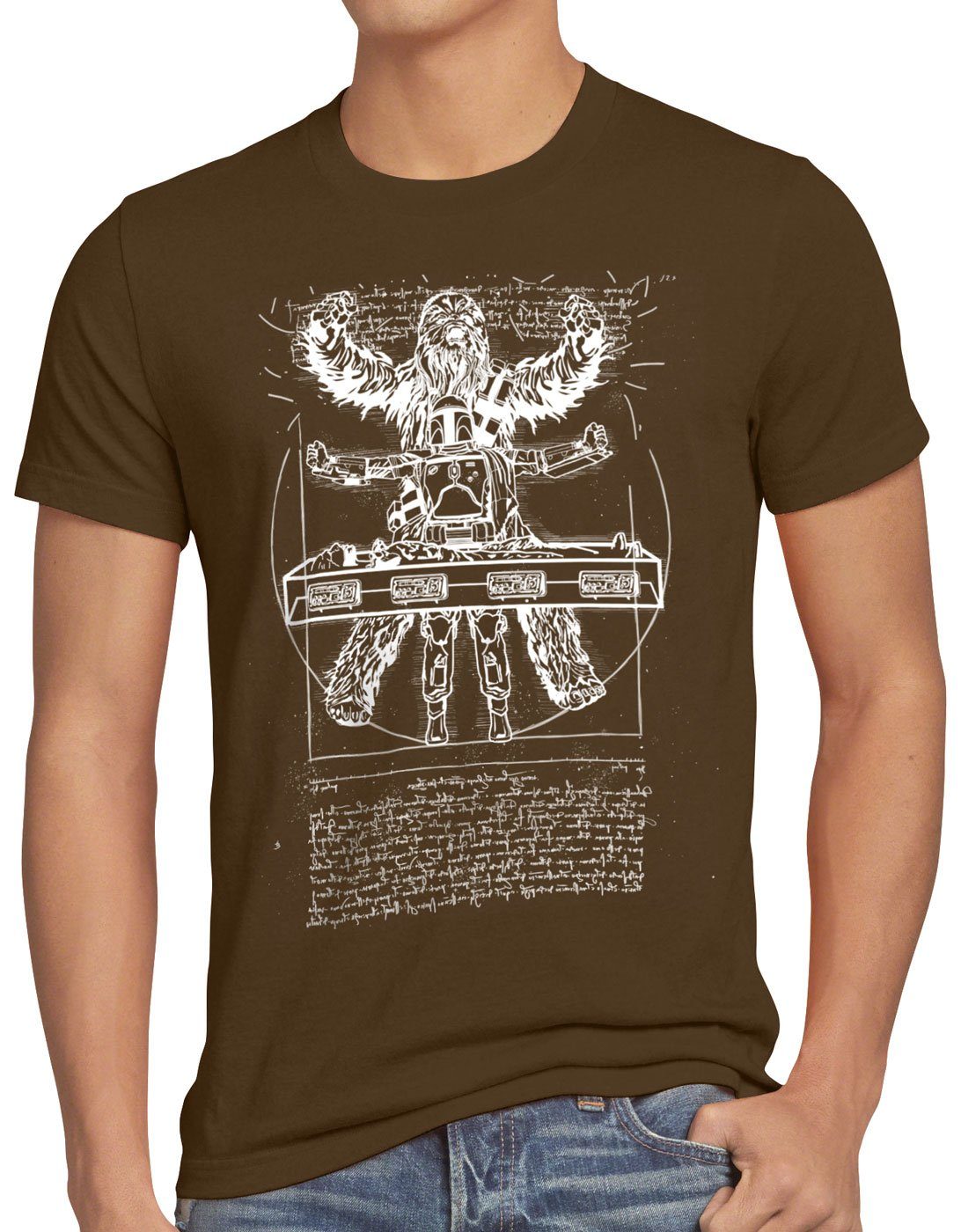 style3 Print-Shirt Herren T-Shirt Vitruvianischer Wookiee boba mandalorian fett braun