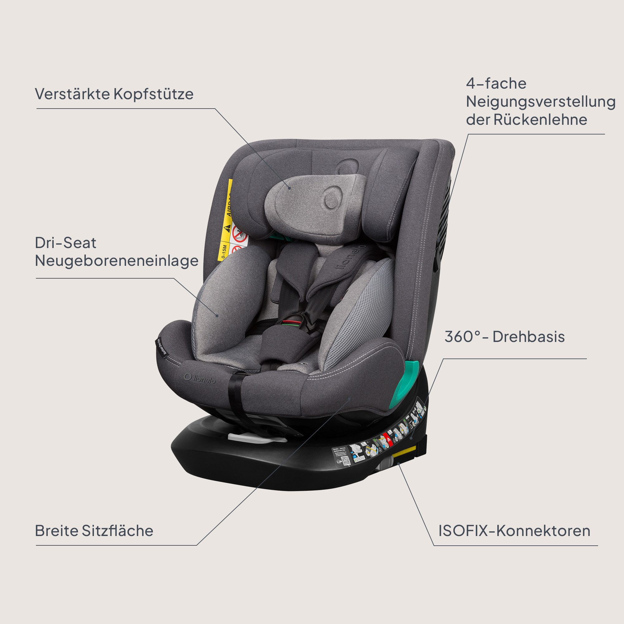 lionelo Autokindersitz BASTIAAN ONE i-SIZE, ab: ab Geburt, bis: 12 Jahren, ab: 40,00 cm, bis: 150,00 cm, (Set), 4 in 1/i-Size/Dri-Seat/360 Grad/0-36kg